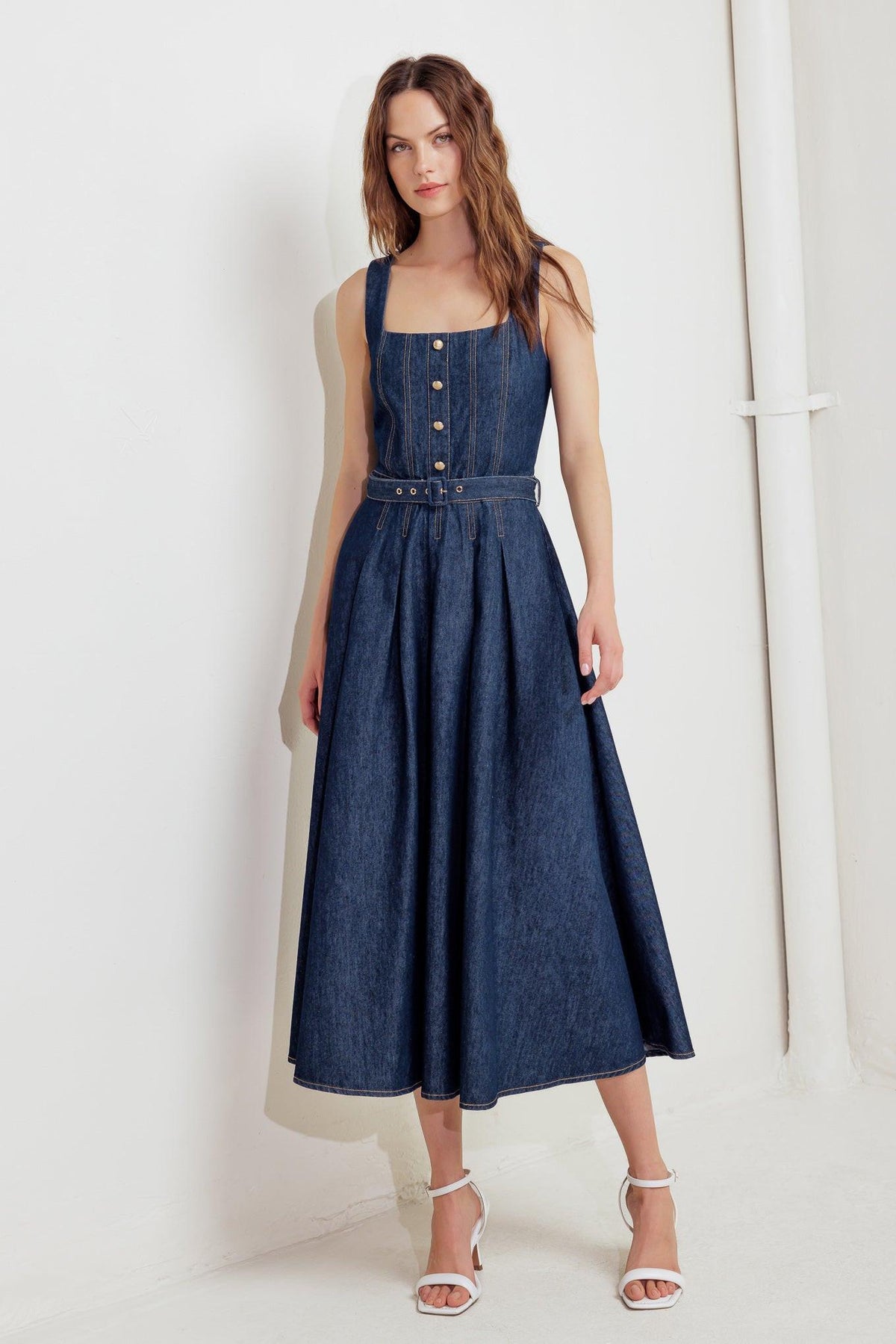MOONLIGHT SERENADE DENIM MIDI DRESS