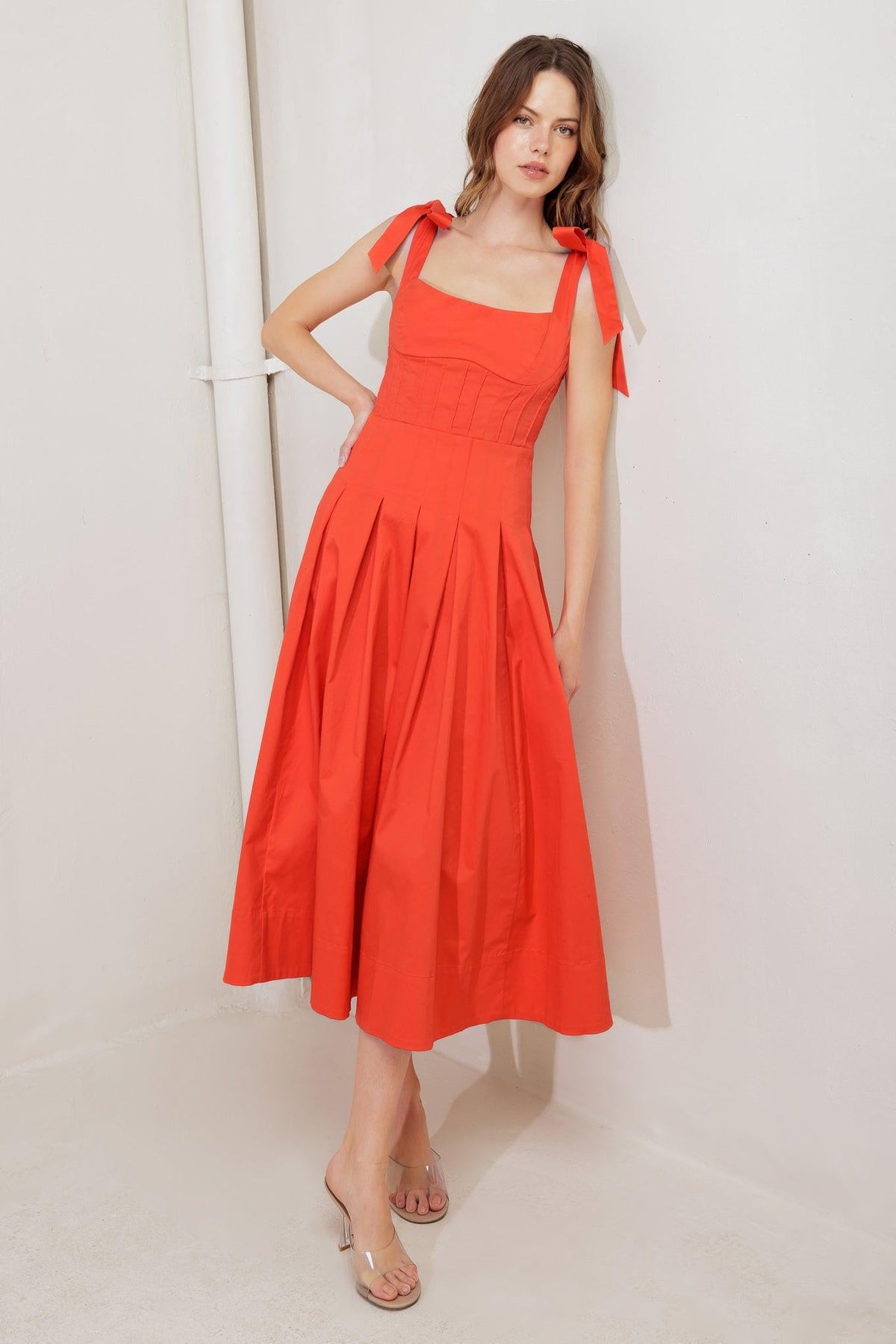 GENTLE SHADE WOVEN MIDI DRESS