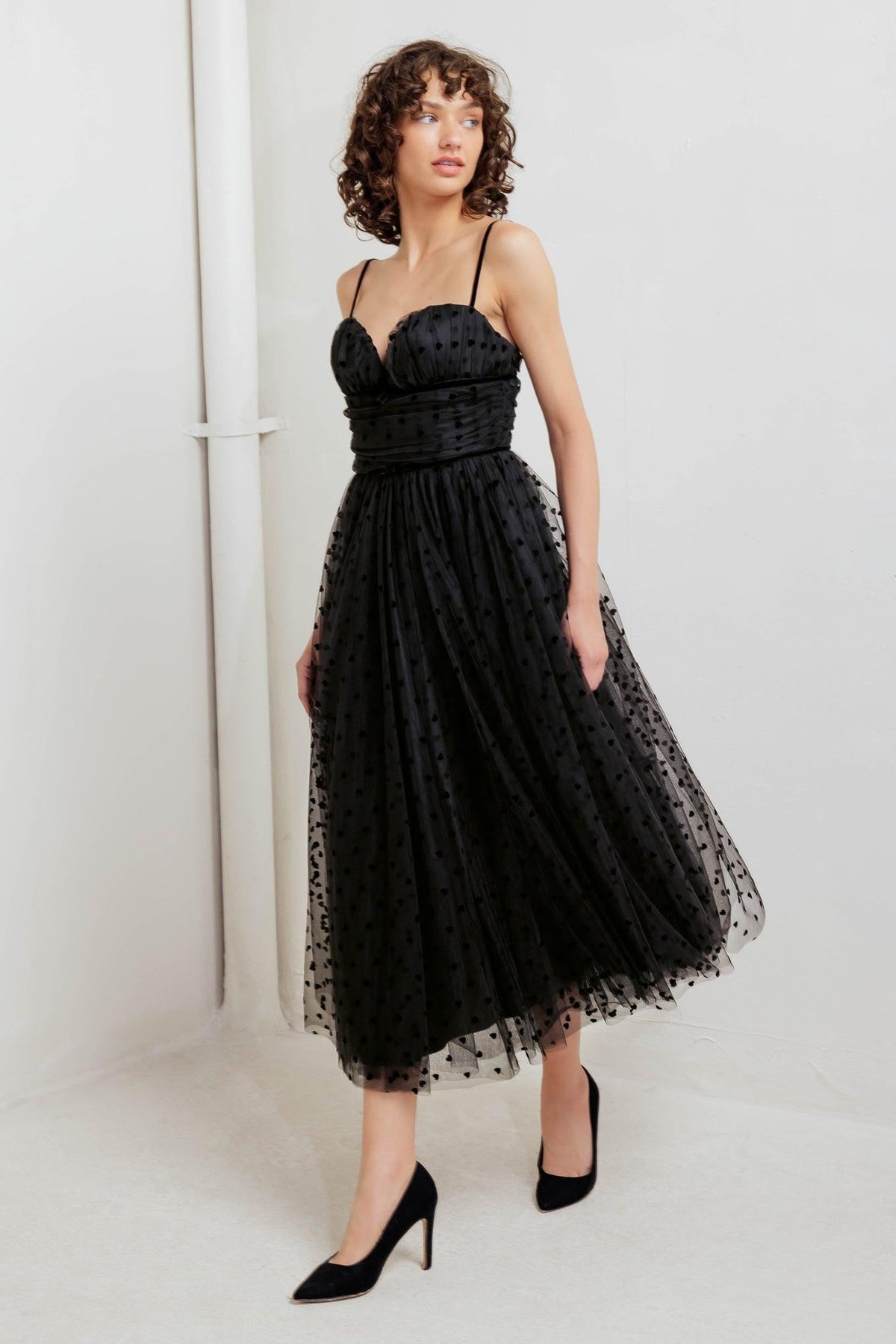 HEART DOT BALLET TULLE MIDI DRESS