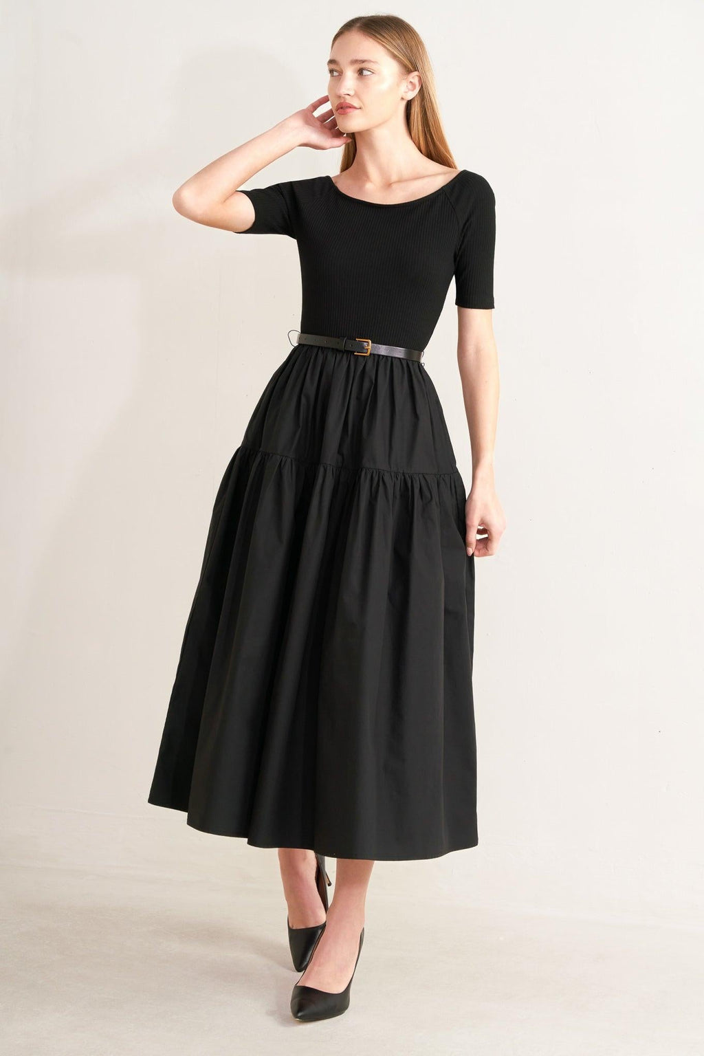 SADDLE BREEZE BLACK MIDI DRESS