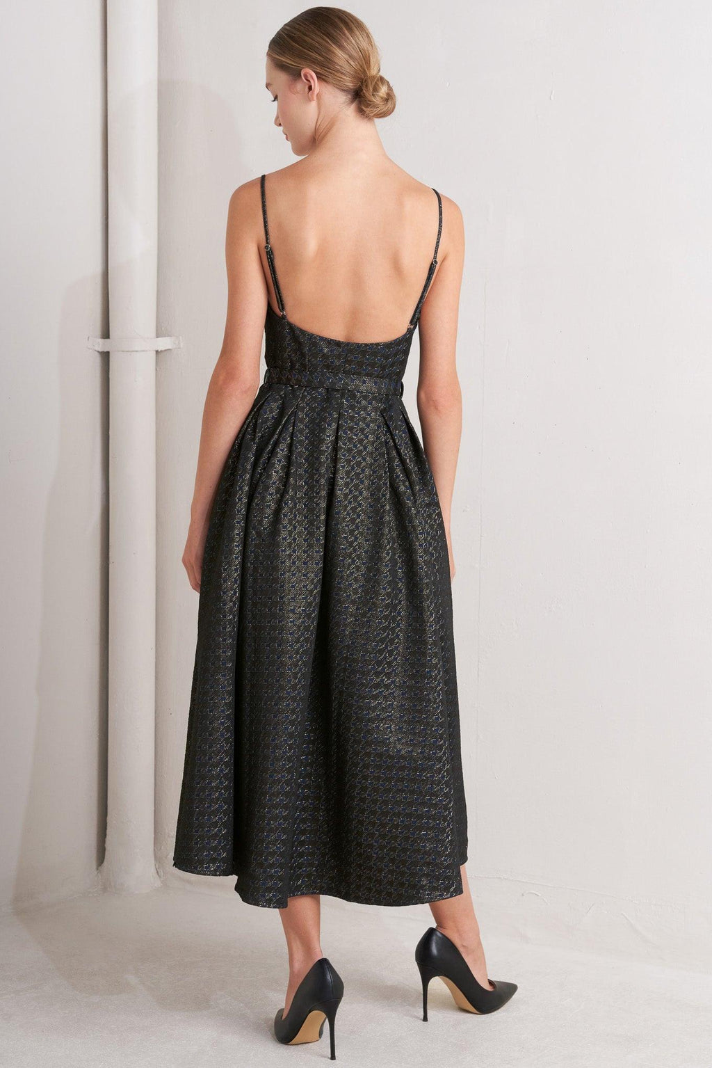 NOIR TAPESTRY WOVEN MIDI DRESS
