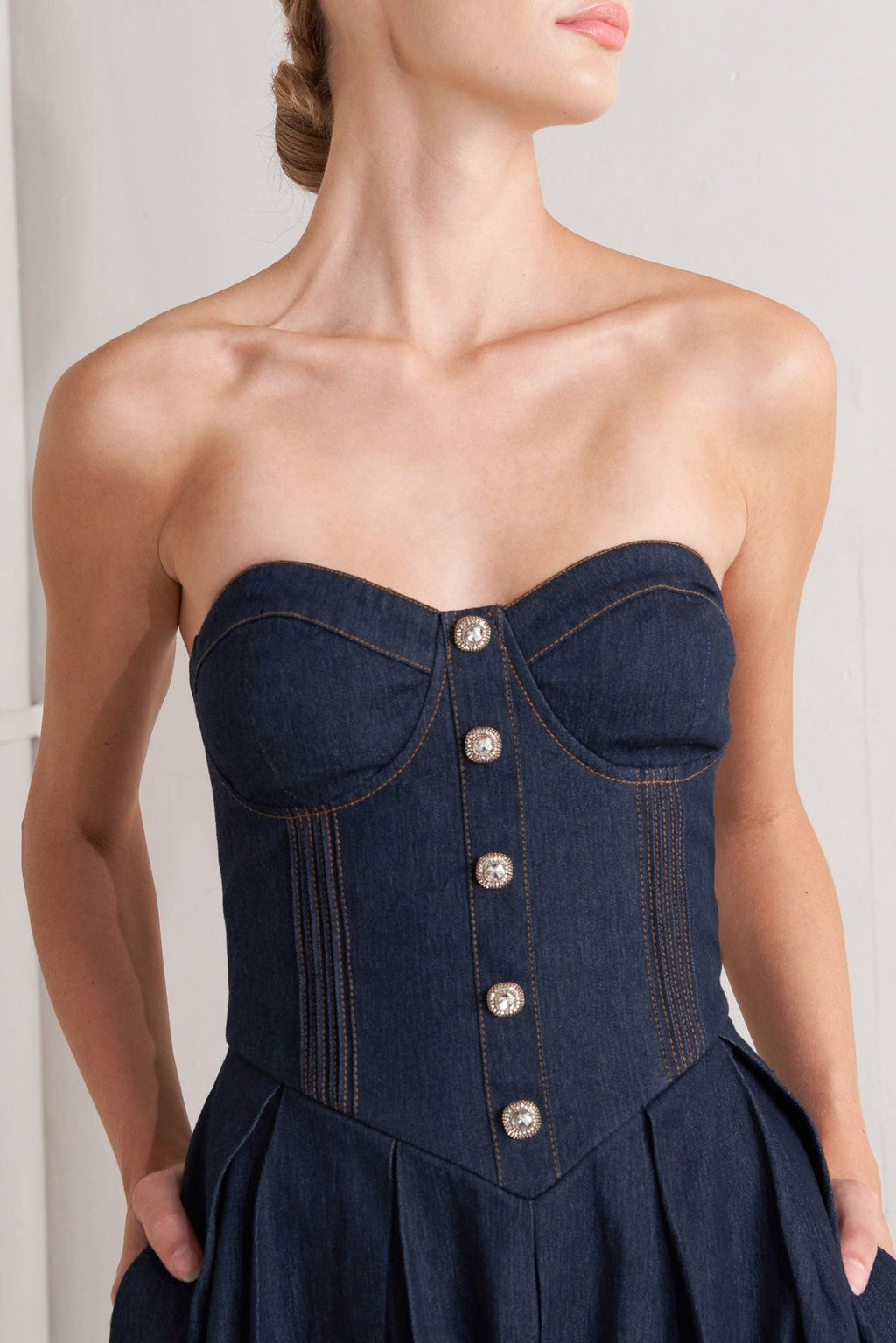 URBAN CORSET DENIM MIDI DRESS
