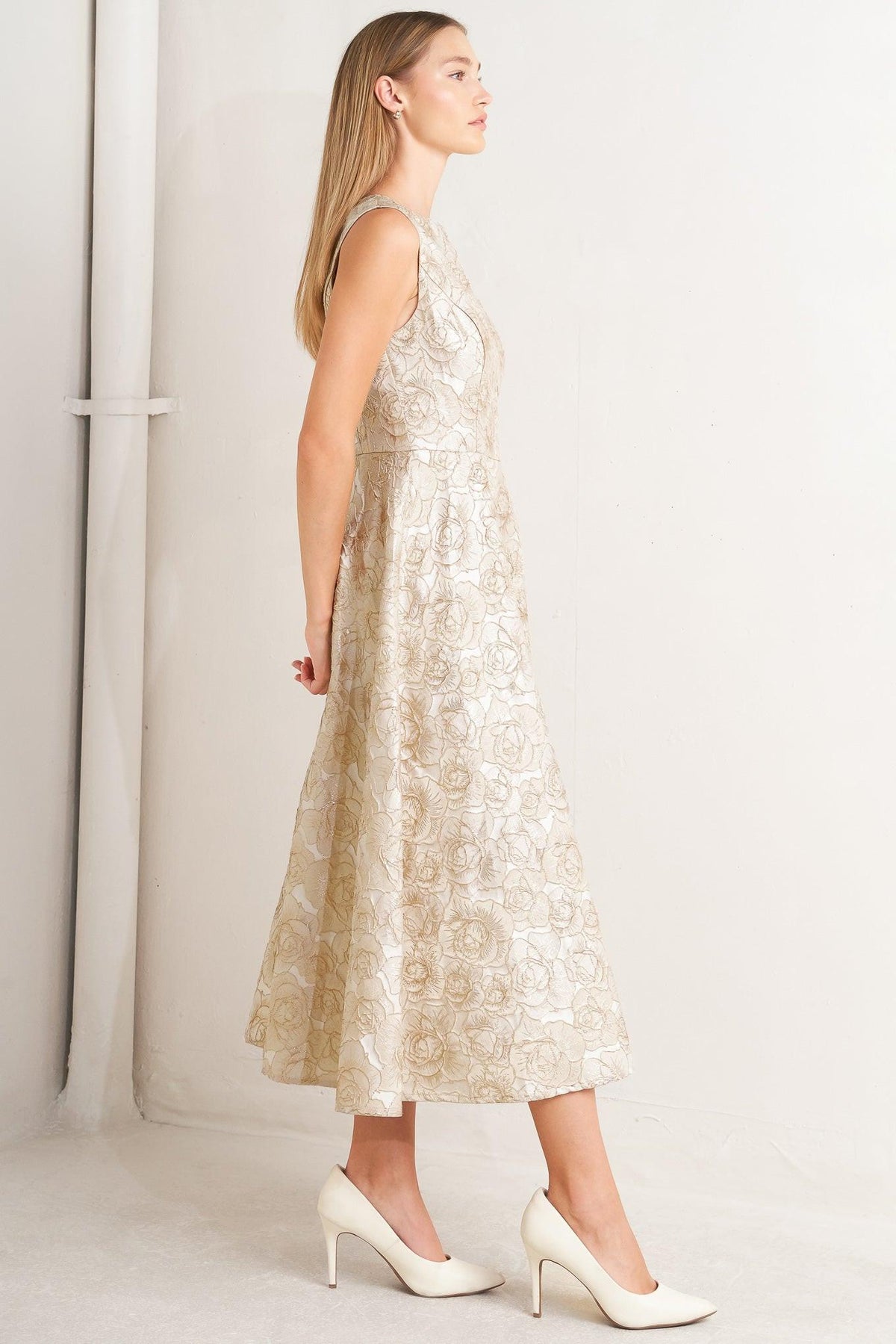GILDED ROSE WOVEN MIDI DRESS