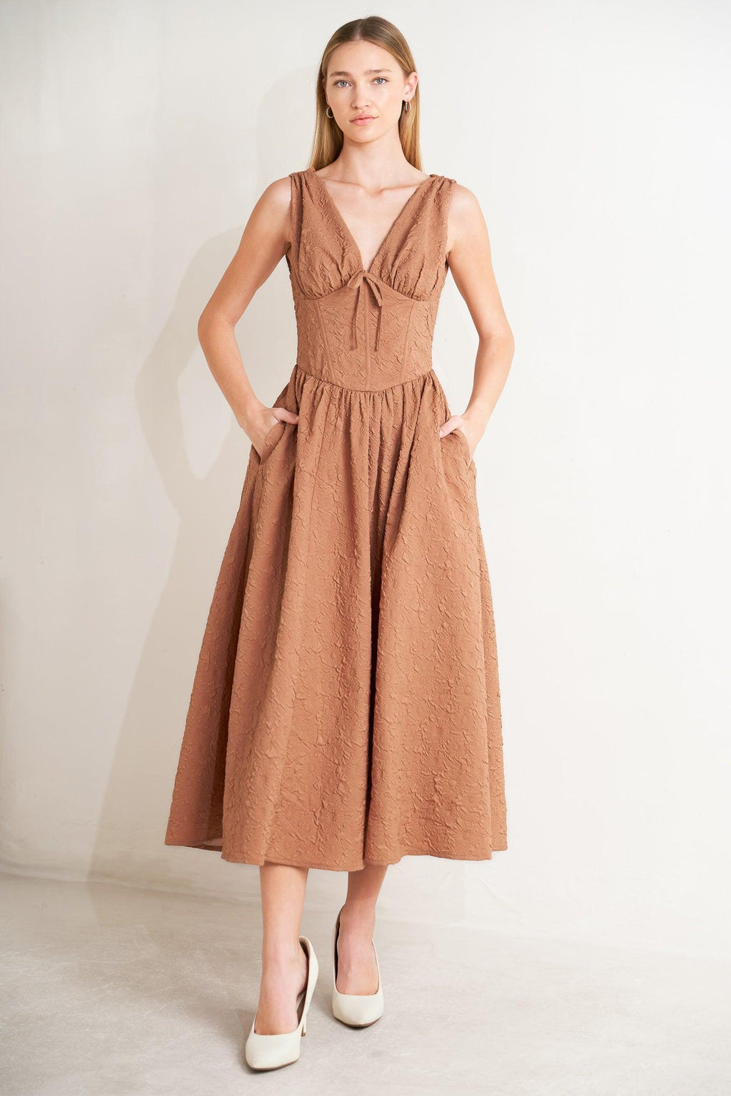 EARTHBOUND CHARM WOVEN MIDI DRESS