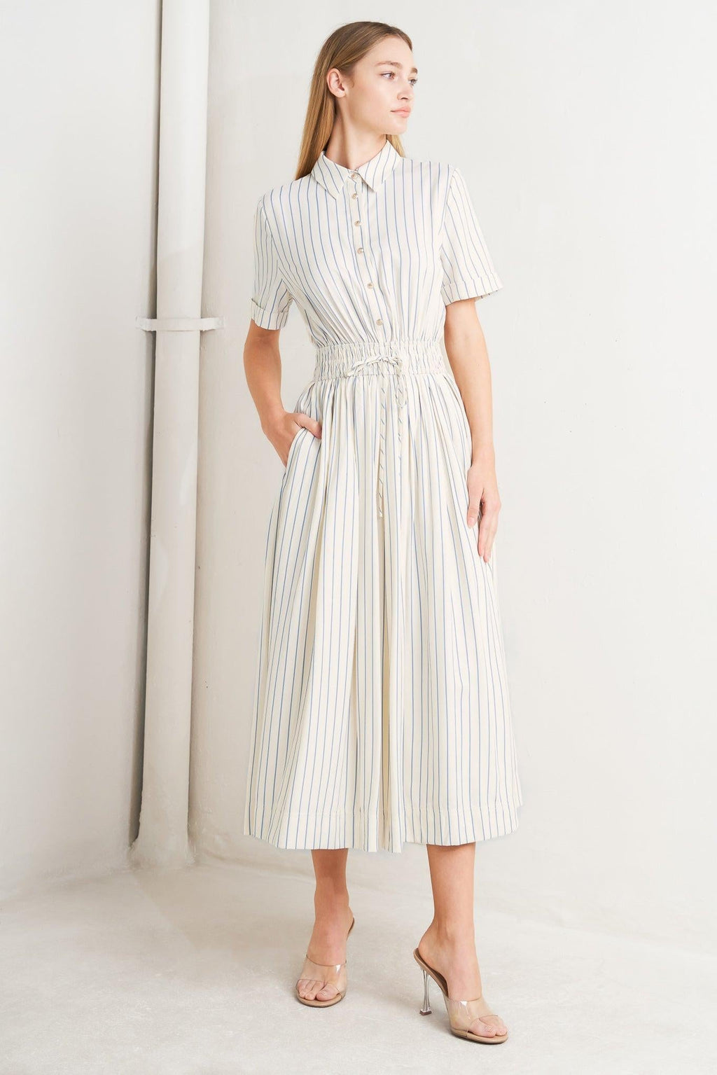 SUNDAY STRIPE WOVEN MIDI DRESS