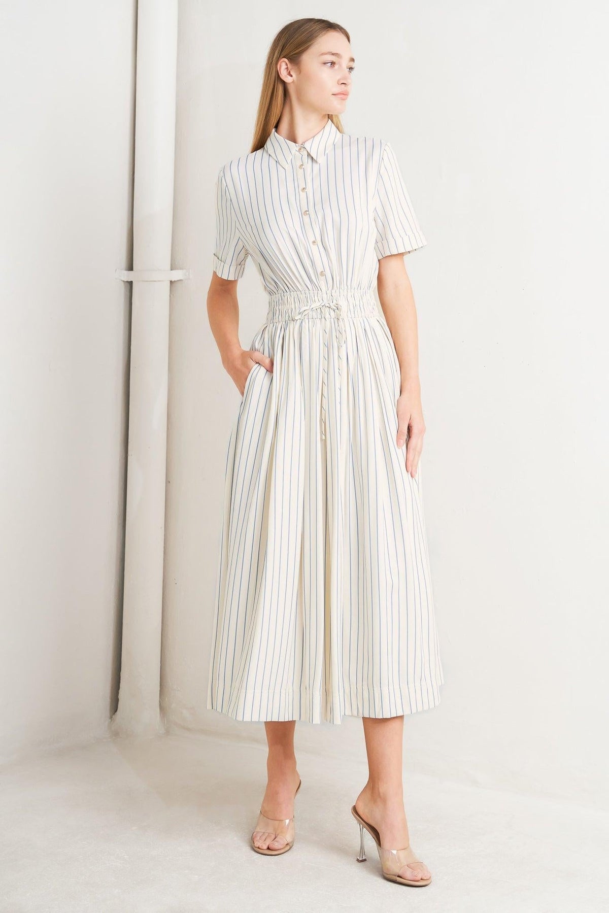 SUNDAY STRIPE WOVEN MIDI DRESS