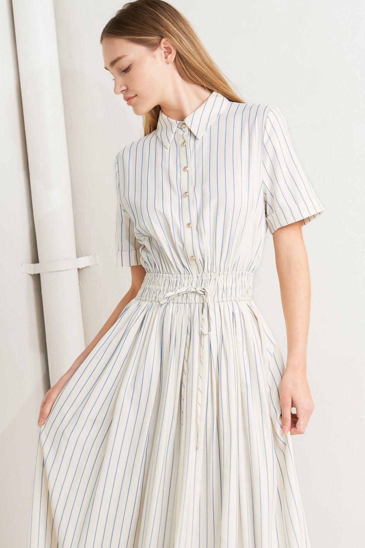 SUNDAY STRIPE WOVEN MIDI DRESS
