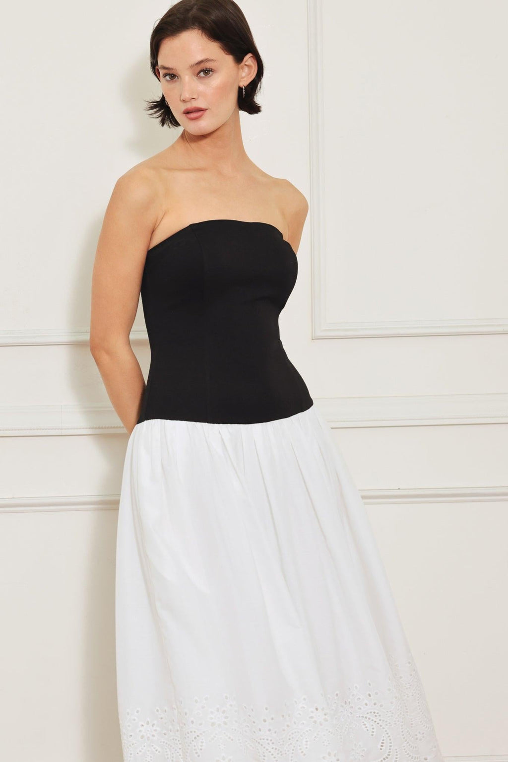 SOFT SPOKEN BEAUTY KNIT WOVEN MIDI DRESS