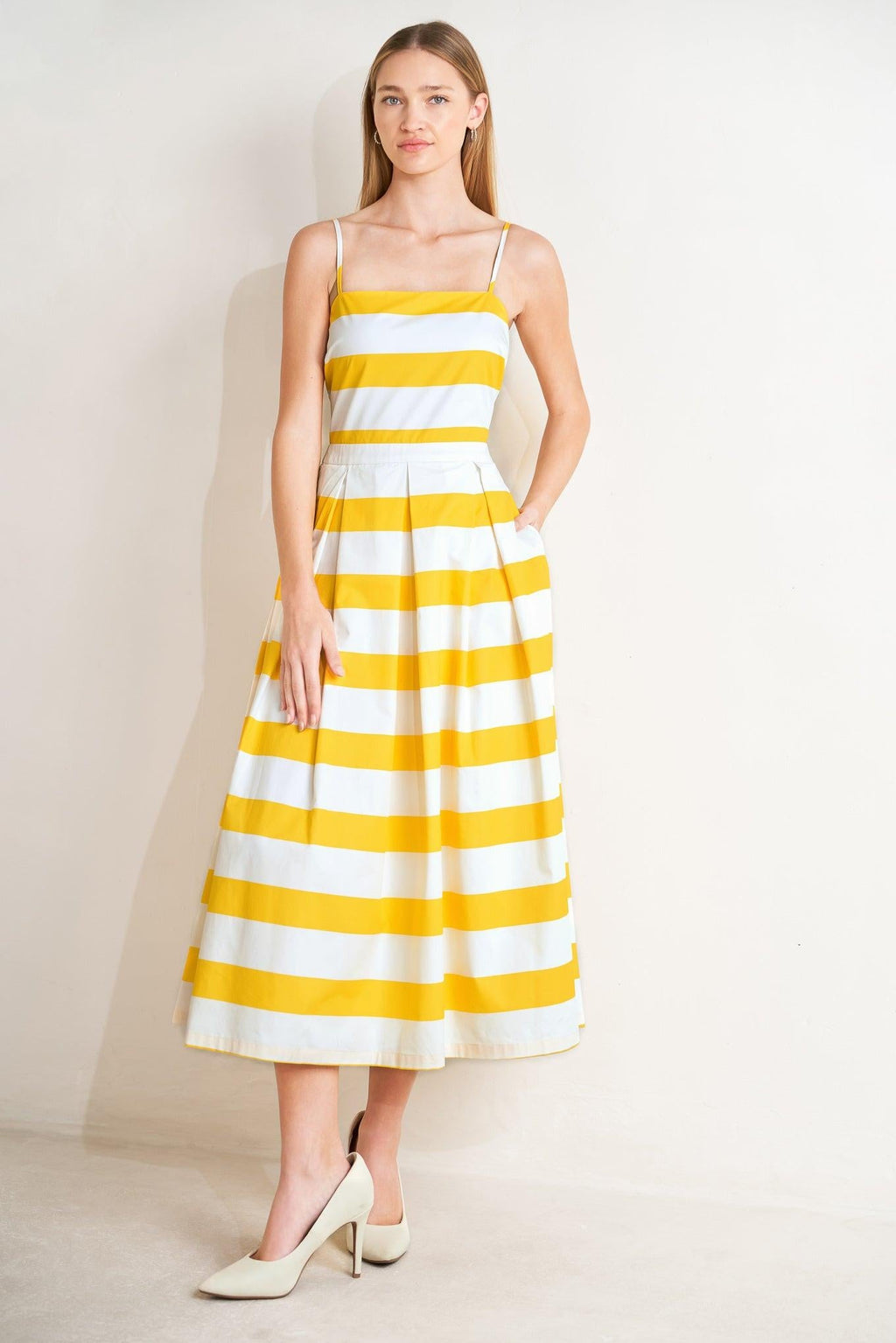 HONEY GLOW WOVEN MIDI DRESS