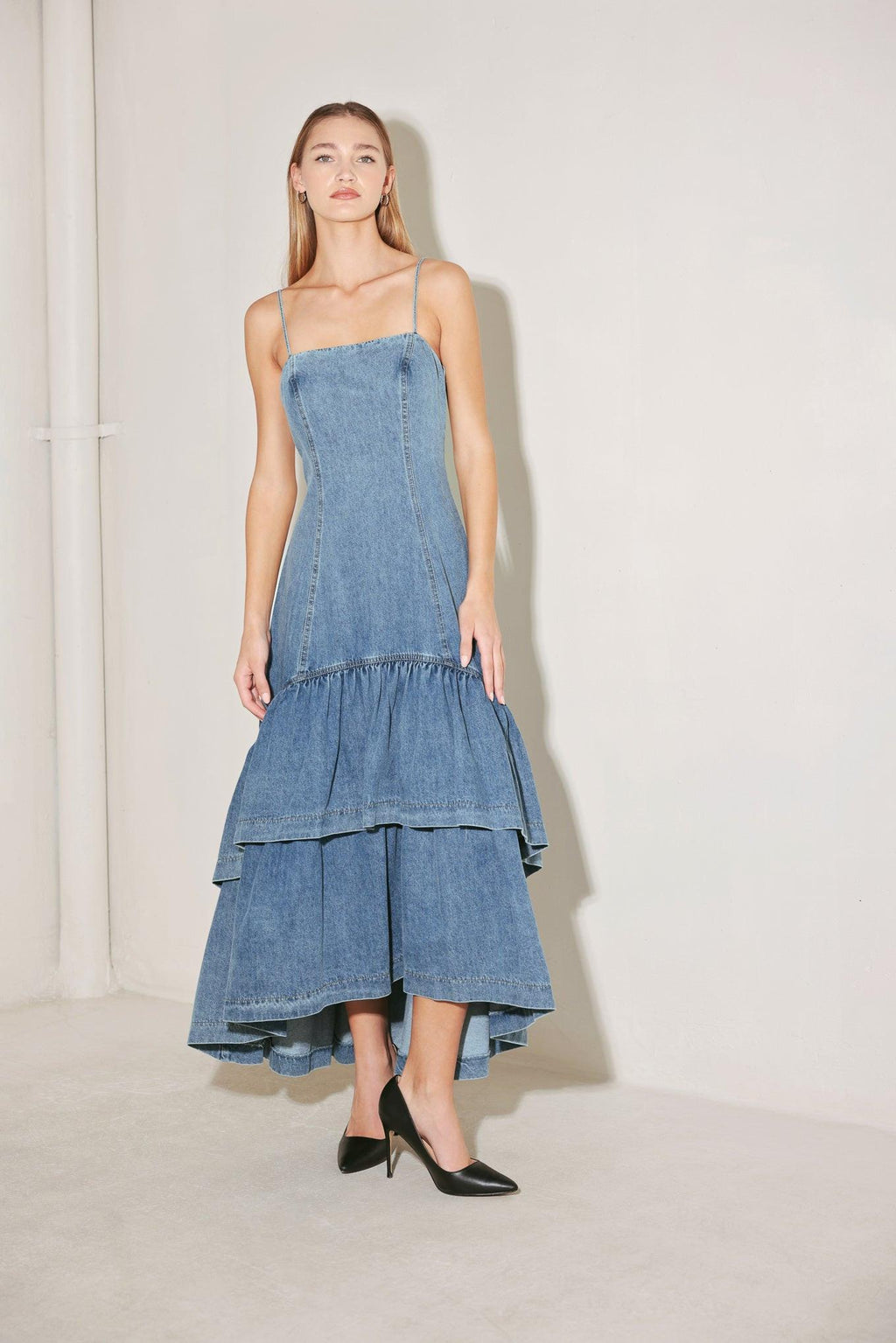 RUNWAY REBEL DENIM MIDI DRESS