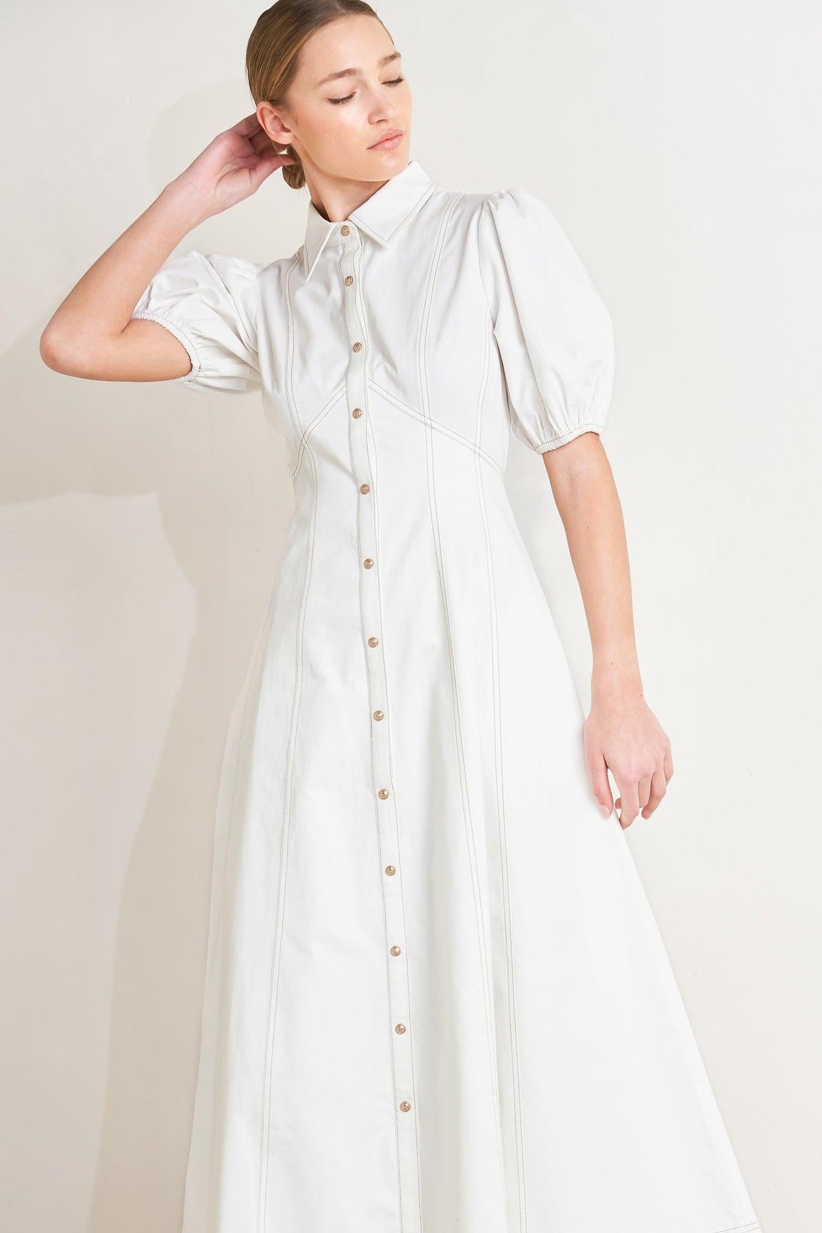 SWEET SOPHISTICATION WOVEN MIDI DRESS