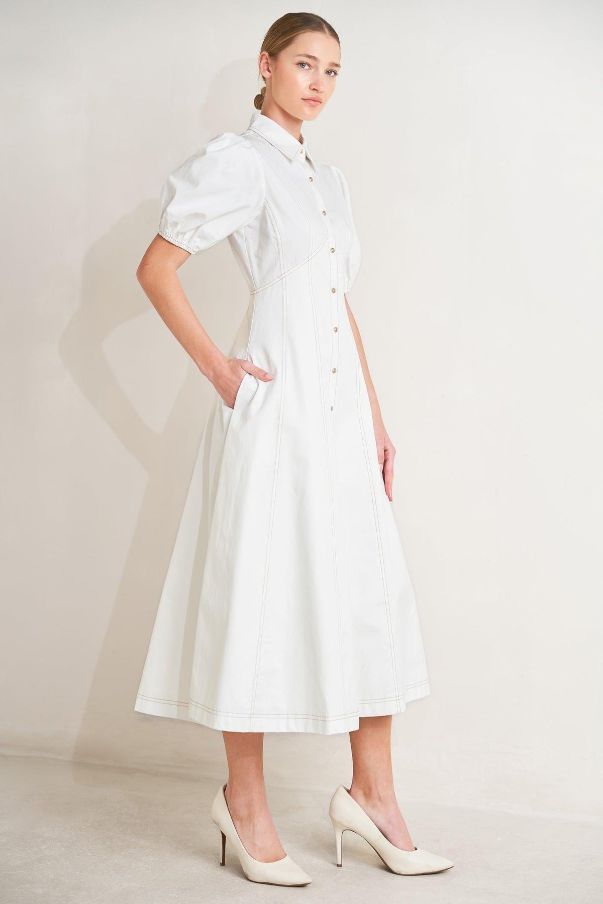SWEET SOPHISTICATION WOVEN MIDI DRESS