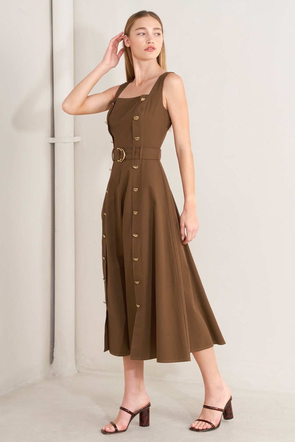 SWEET SIENNA WOVEN MIDI DRESS