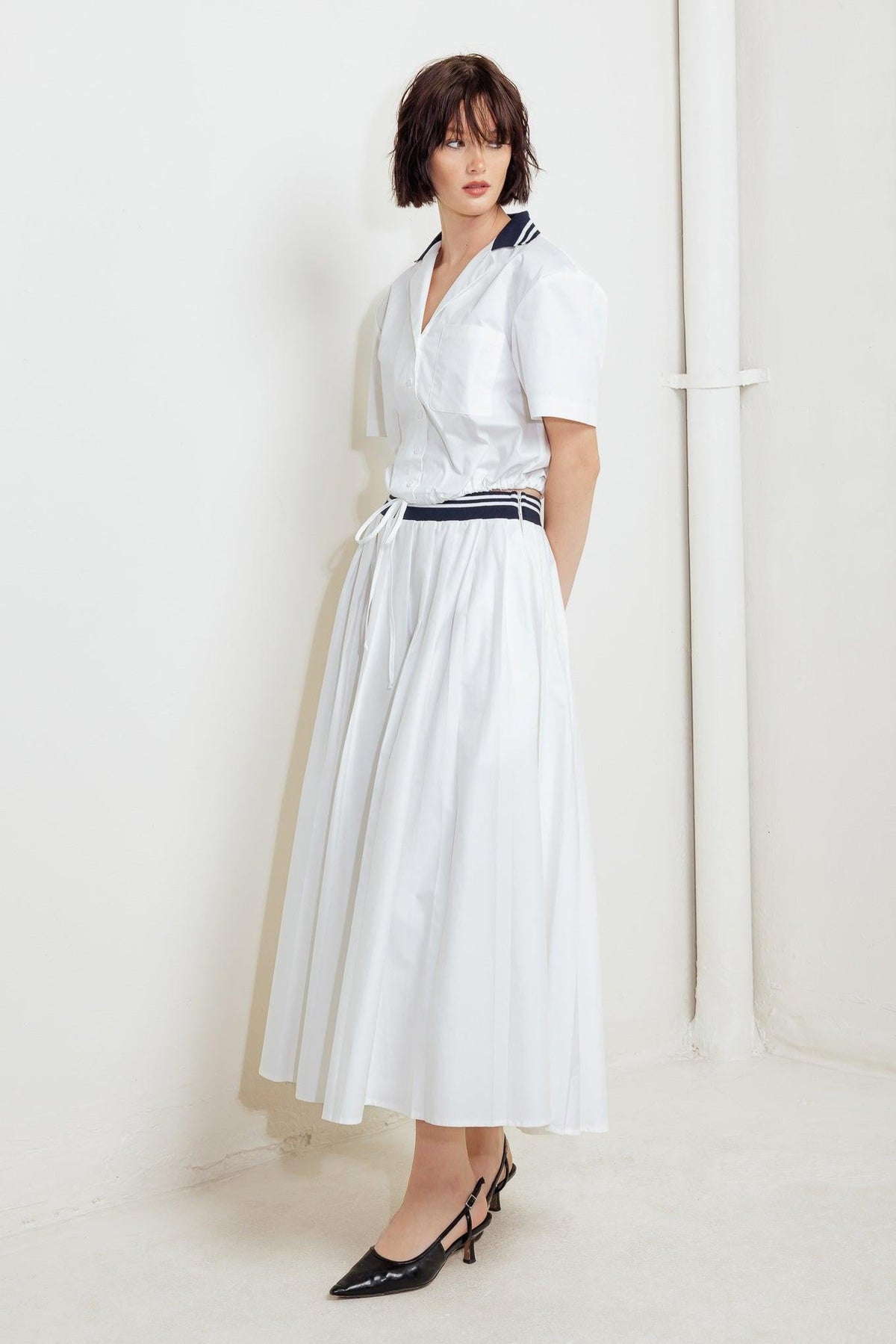 COASTAL COLLAR WOVEN MIDI SKIRT