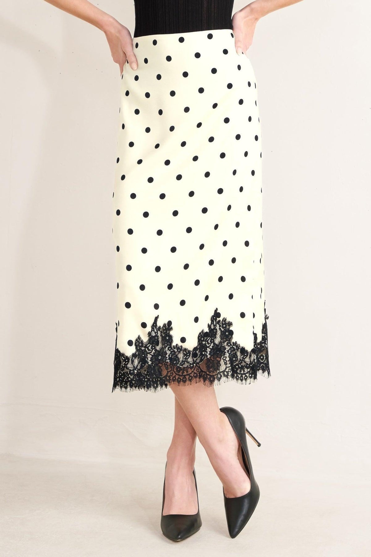 PARIS POLKA WOVEN MIDI PENCIL SKIRT