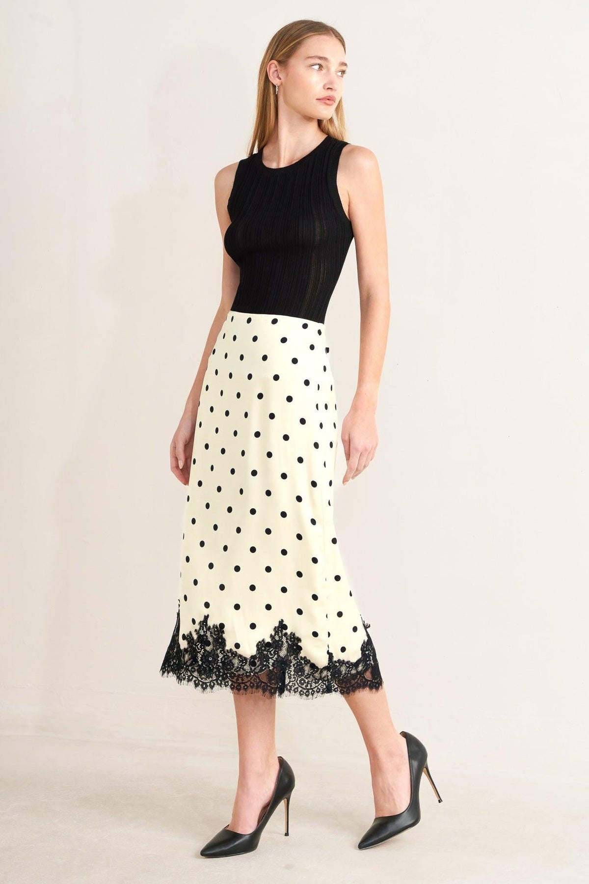PARIS POLKA WOVEN MIDI PENCIL SKIRT