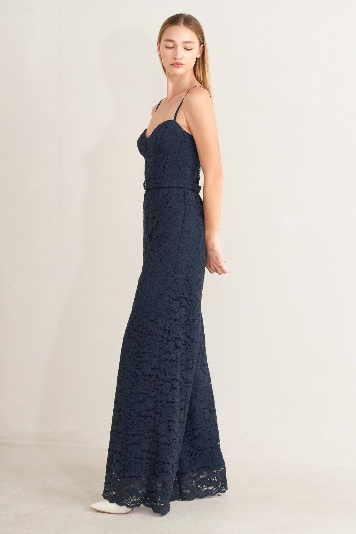 EVENING MUSE WOVEN LACE JUMPSUIT