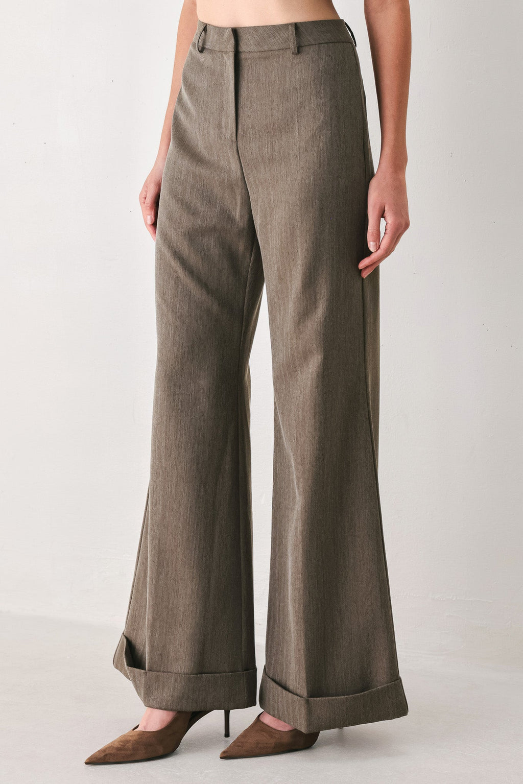TAILORED TEMPO BROWN CUFFED FLARE PANTS