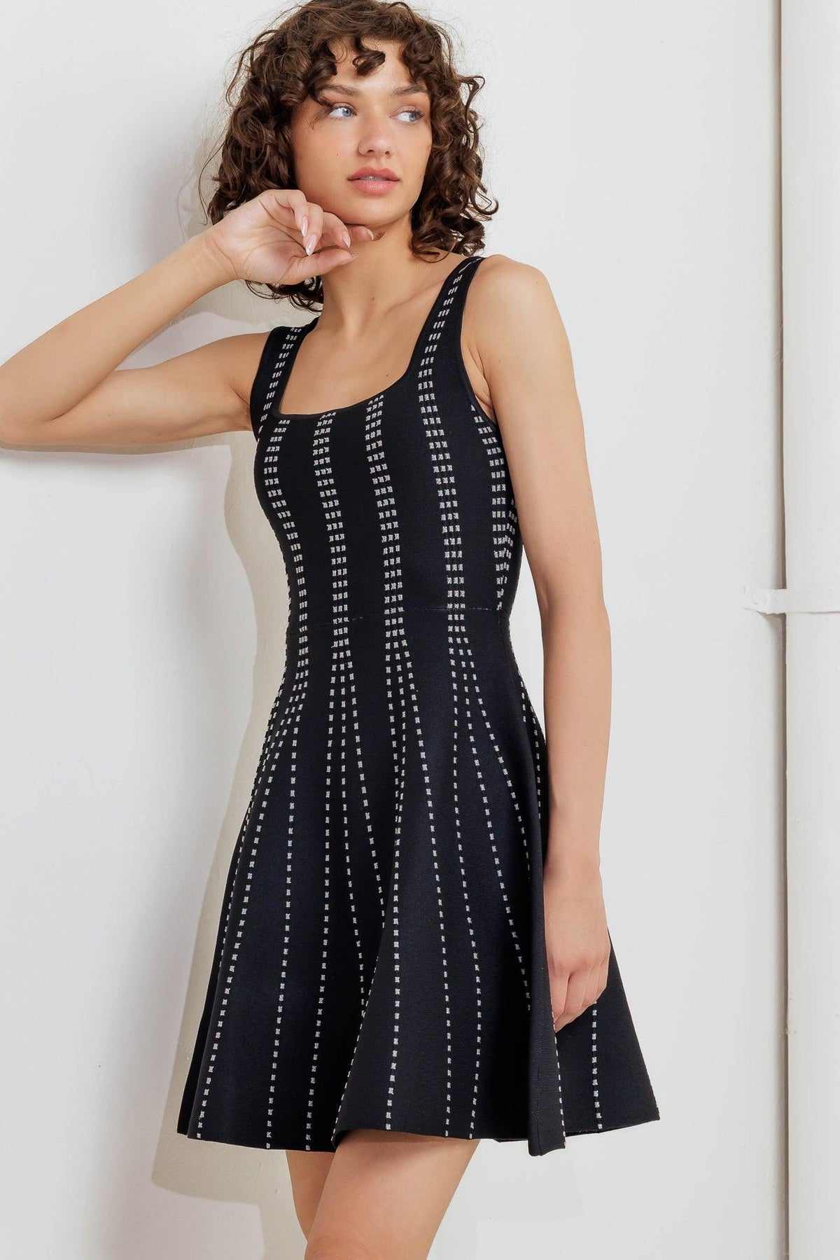 SUGAR STRIPE JACQUARD SWEATER MINI DRESS