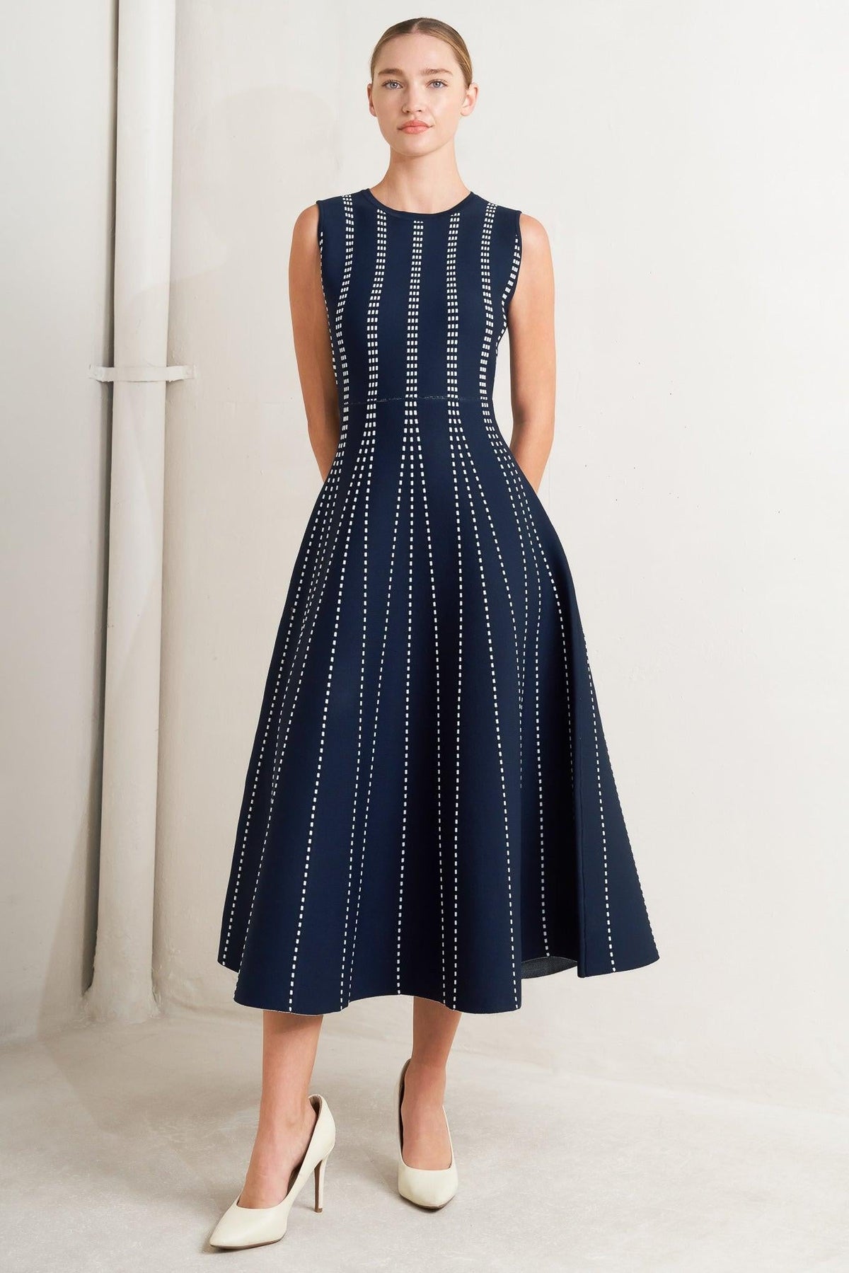 PERFECTLY POISED JACQUARD SWEATER MIDI DRESS