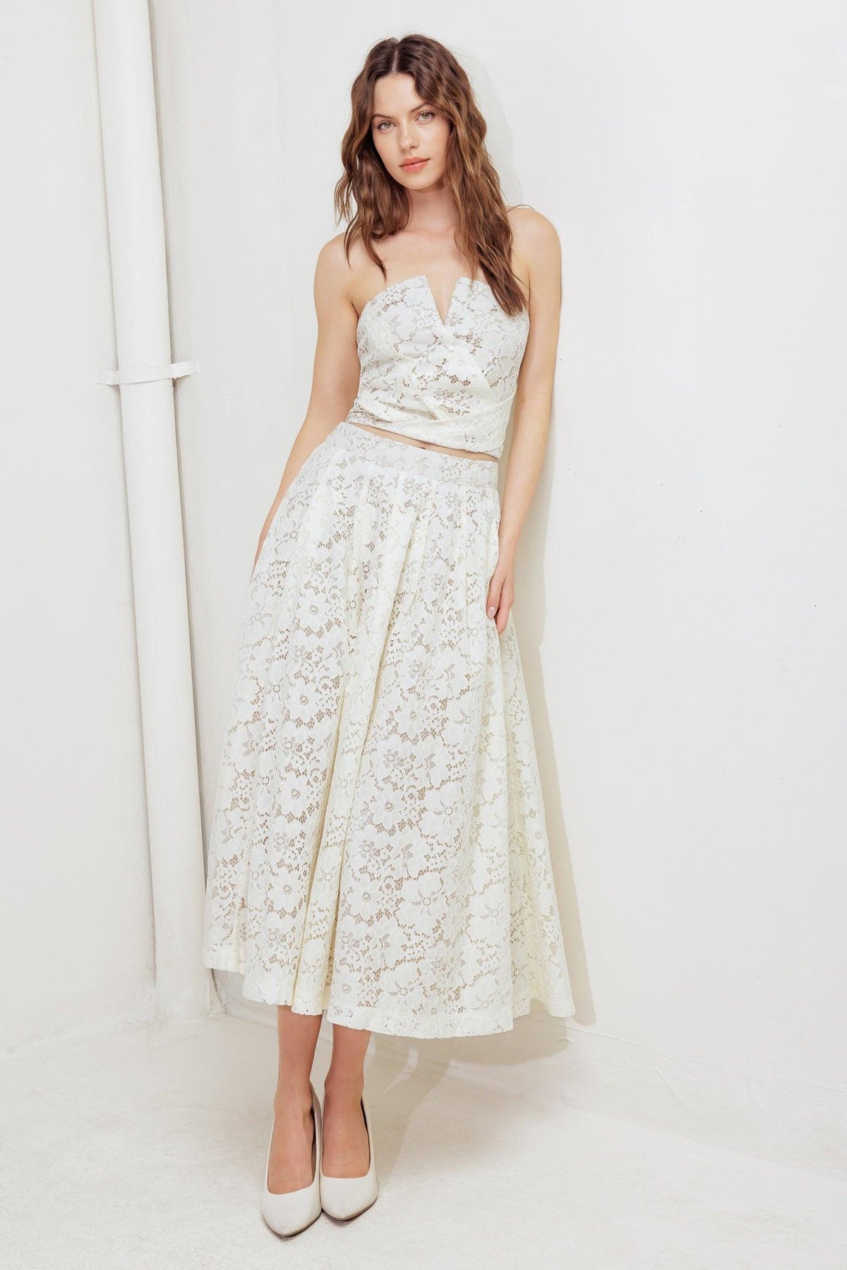 CHANTILLY FLAIR WOVEN LACE TUBE TOP