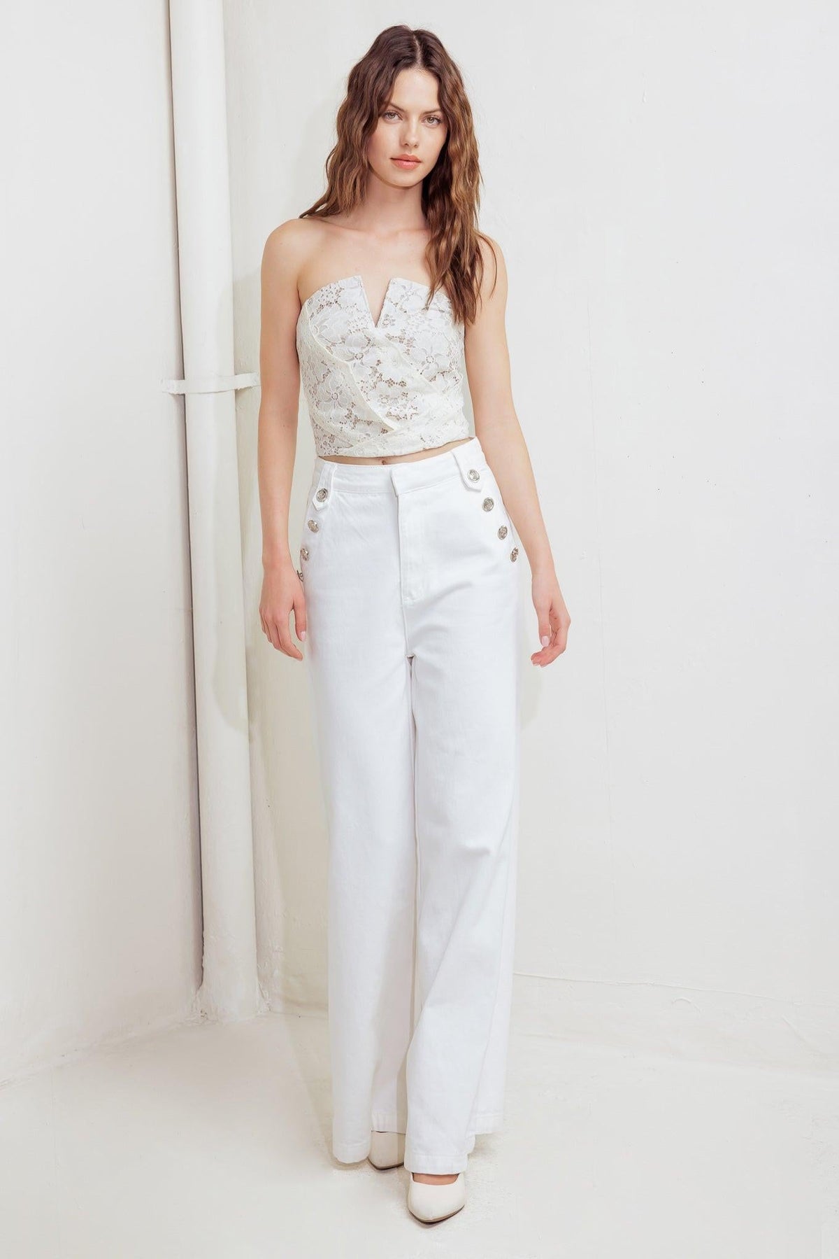 CHANTILLY FLAIR WOVEN LACE TUBE TOP