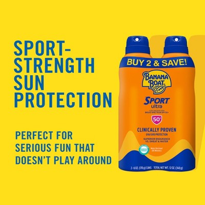 Banana Boat Ultra Sport Clear Spray Broad Spectrum Sunscreen SPF 50 6oz/2pk - New