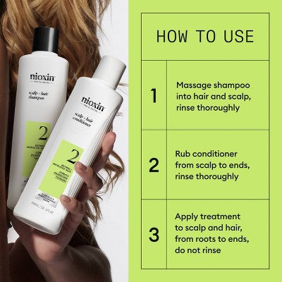 Nioxin System 2 Hair Thickening Natural & Untreated Hair Shampoo & Conditioner Kit 3ct - New