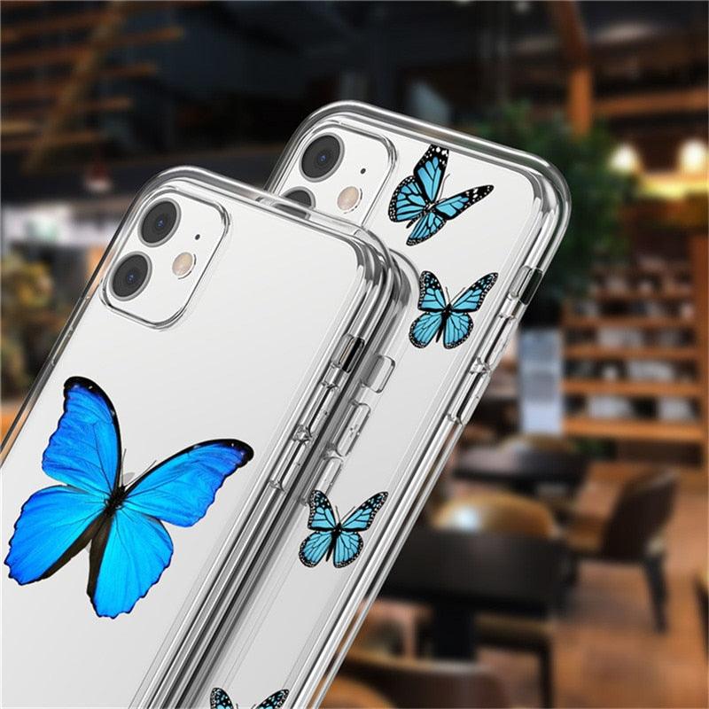 Fashion Butterfly Transparent Phone Case For iPhone 11 12 13 Pro Max 12 Mini Beautiful Butterfly Soft Butterfly Silicone Protective Case Clear Back Cover