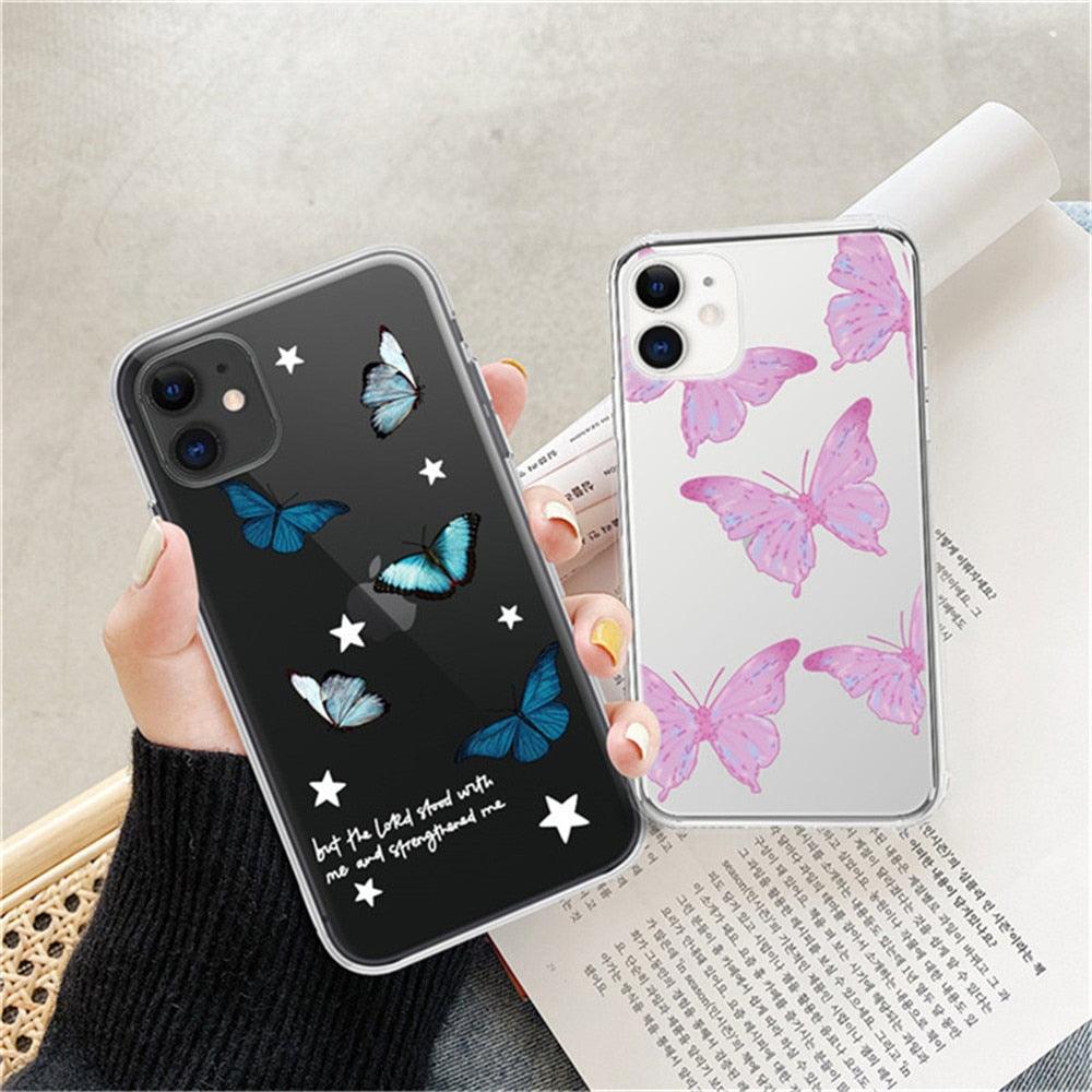 Fashion Butterfly Transparent Phone Case For iPhone 11 12 13 Pro Max 12 Mini Beautiful Butterfly Soft Butterfly Silicone Protective Case Clear Back Cover