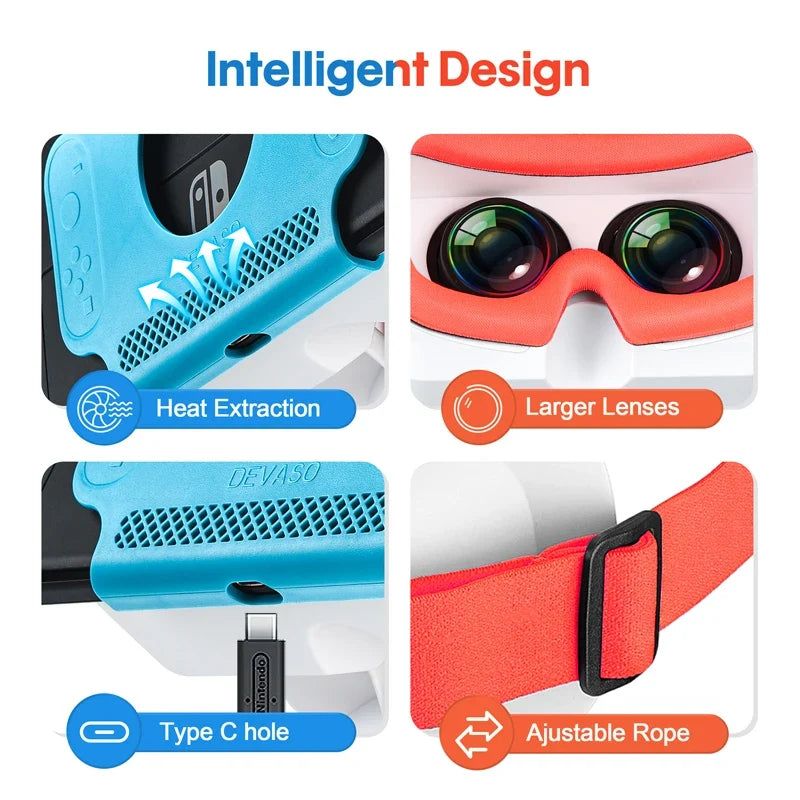 VR Viewing Headset | Adjustable Strap & Lens Settings | Compatible Switch VR Content