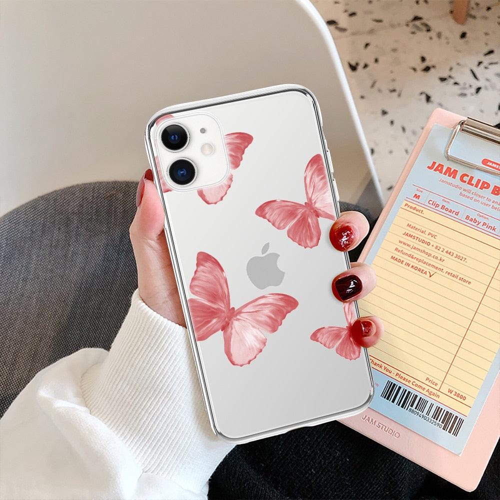 Fashion Butterfly Transparent Phone Case For iPhone 11 12 13 Pro Max 12 Mini Beautiful Butterfly Soft Butterfly Silicone Protective Case Clear Back Cover
