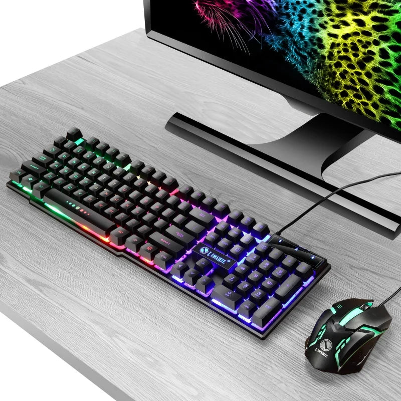 USB Wired Gaming Keyboard Mouse Set PC Rainbow Colorful LED Backlit  Gamer Gaming Mouse and Keyboard Combos Kit Home Office