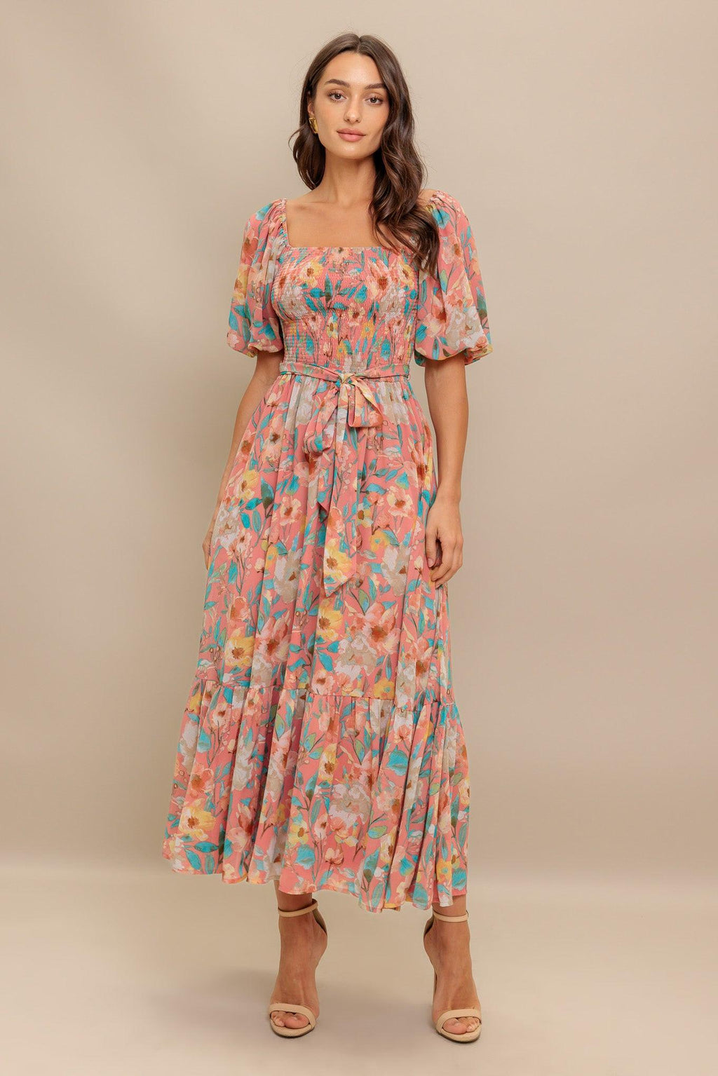 ROSY TWILIGHT WOVEN MIDI DRESS