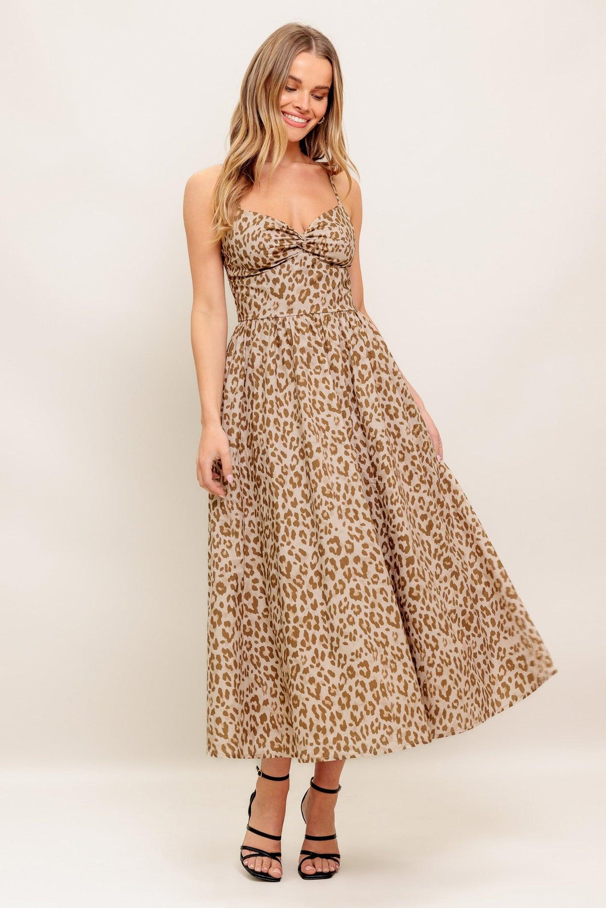 TENDER TOUCH TAUPE WOVEN MIDI DRESS