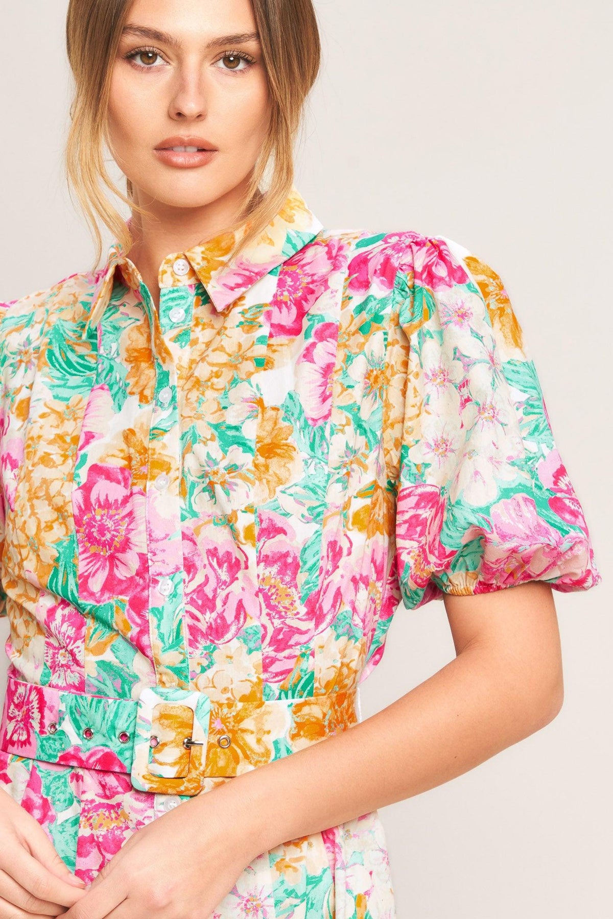 BLOOMING GARDEN WOVEN MIDI DRESS