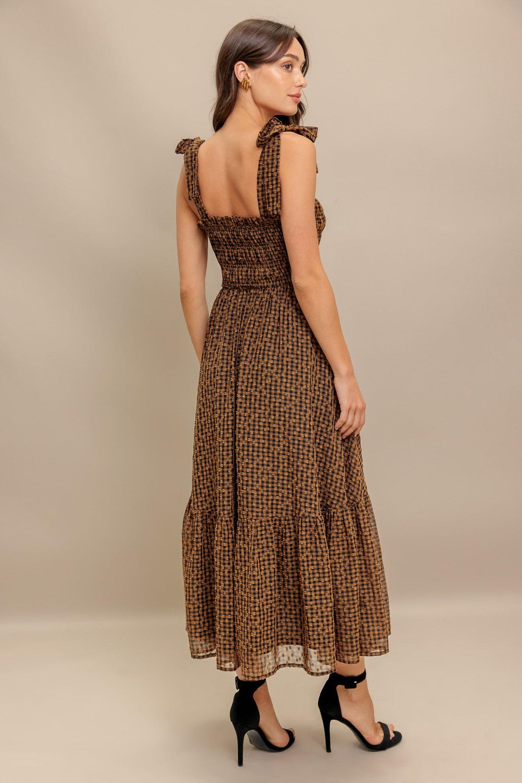 CHECKED DAYDREAM WOVEN MIDI DRESS