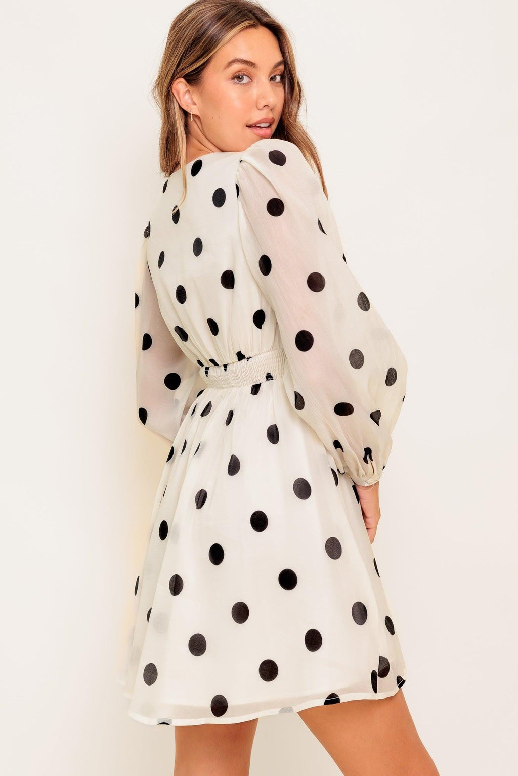 MONROE DOT CHIFFON WOVEN MINI DRESS