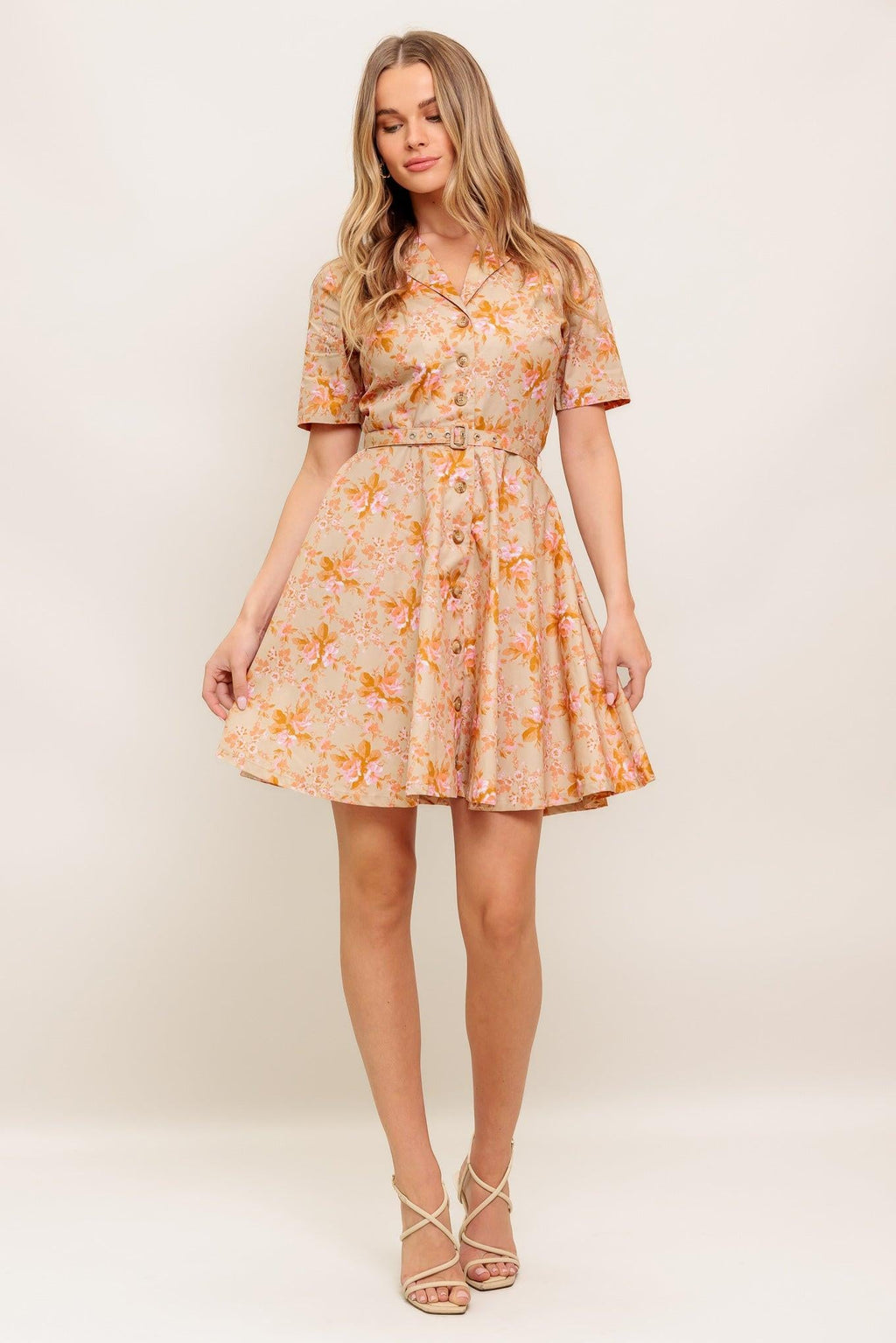 PEACH BLOSSOM WOVEN MINI DRESS
