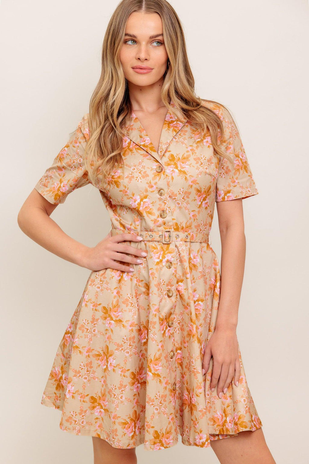 PEACH BLOSSOM WOVEN MINI DRESS