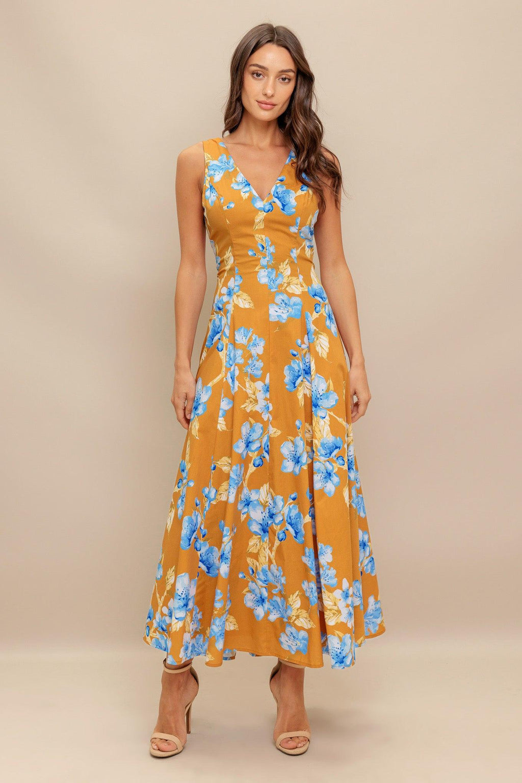 SKYBLOSSOM RUSH WOVEN MIDI DRESS