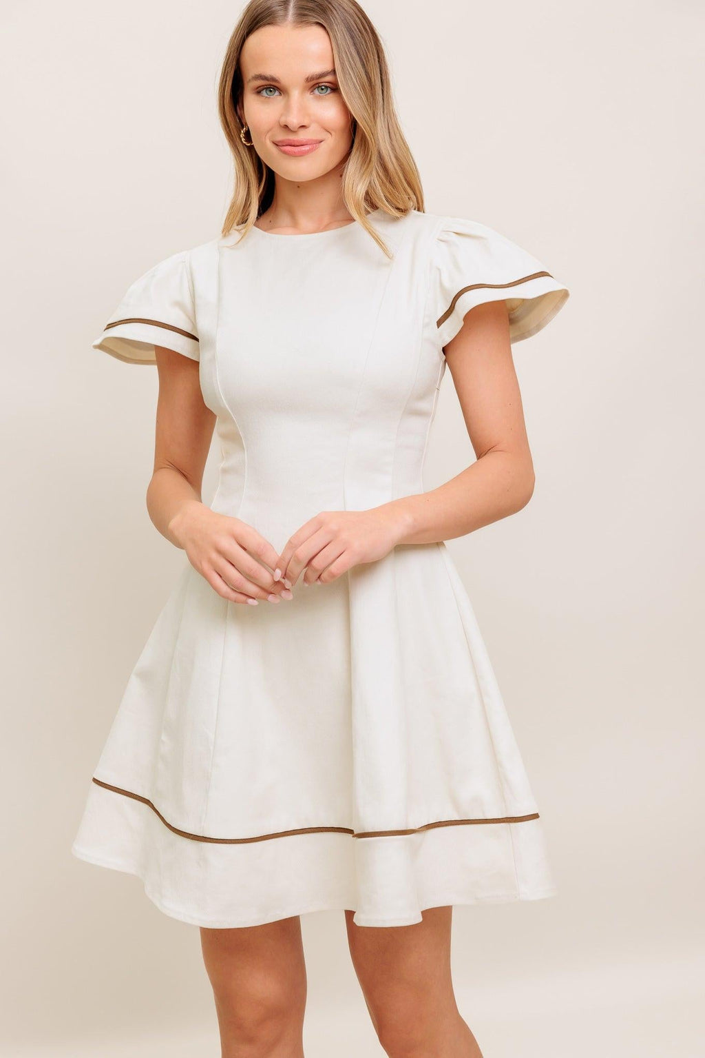 CREAM MILK TEA WOVEN MINI DRESS