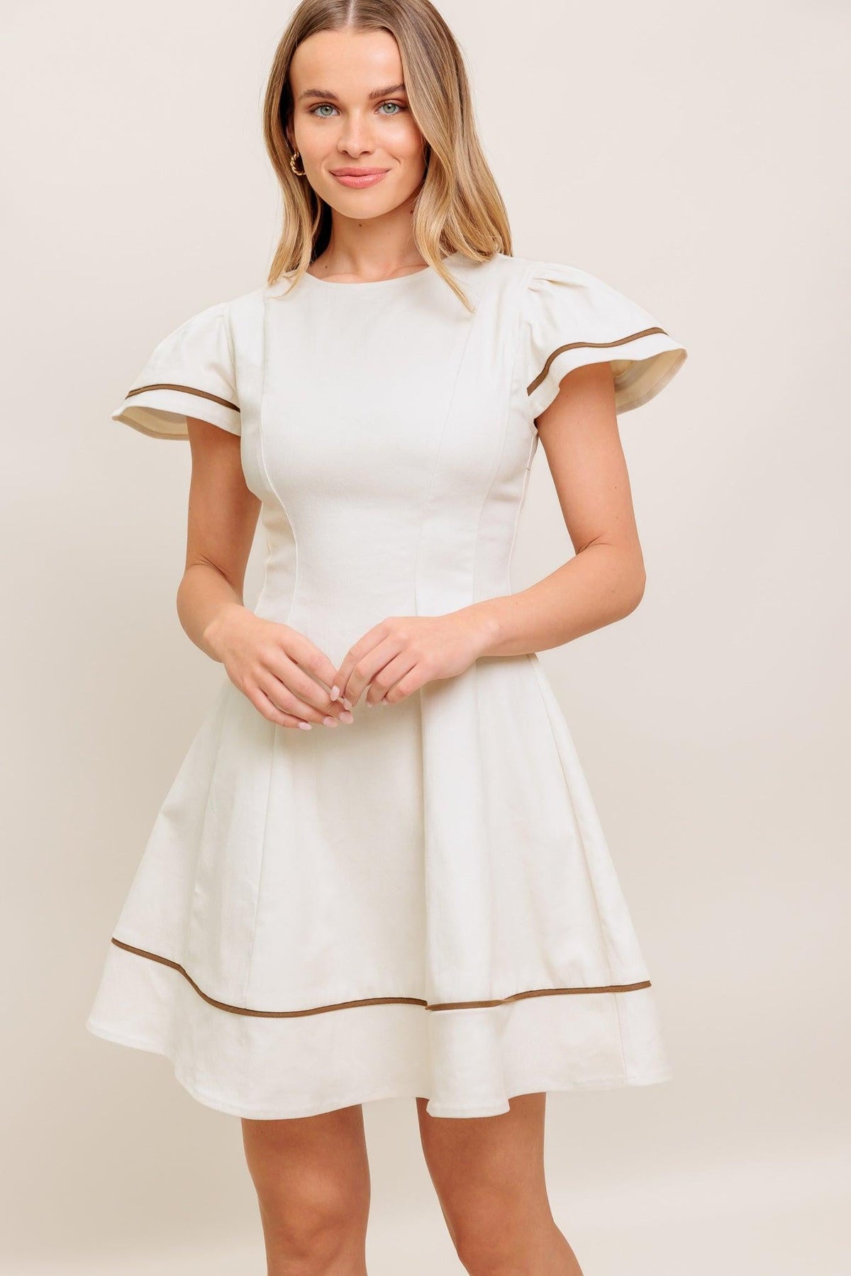 CREAM MILK TEA WOVEN MINI DRESS