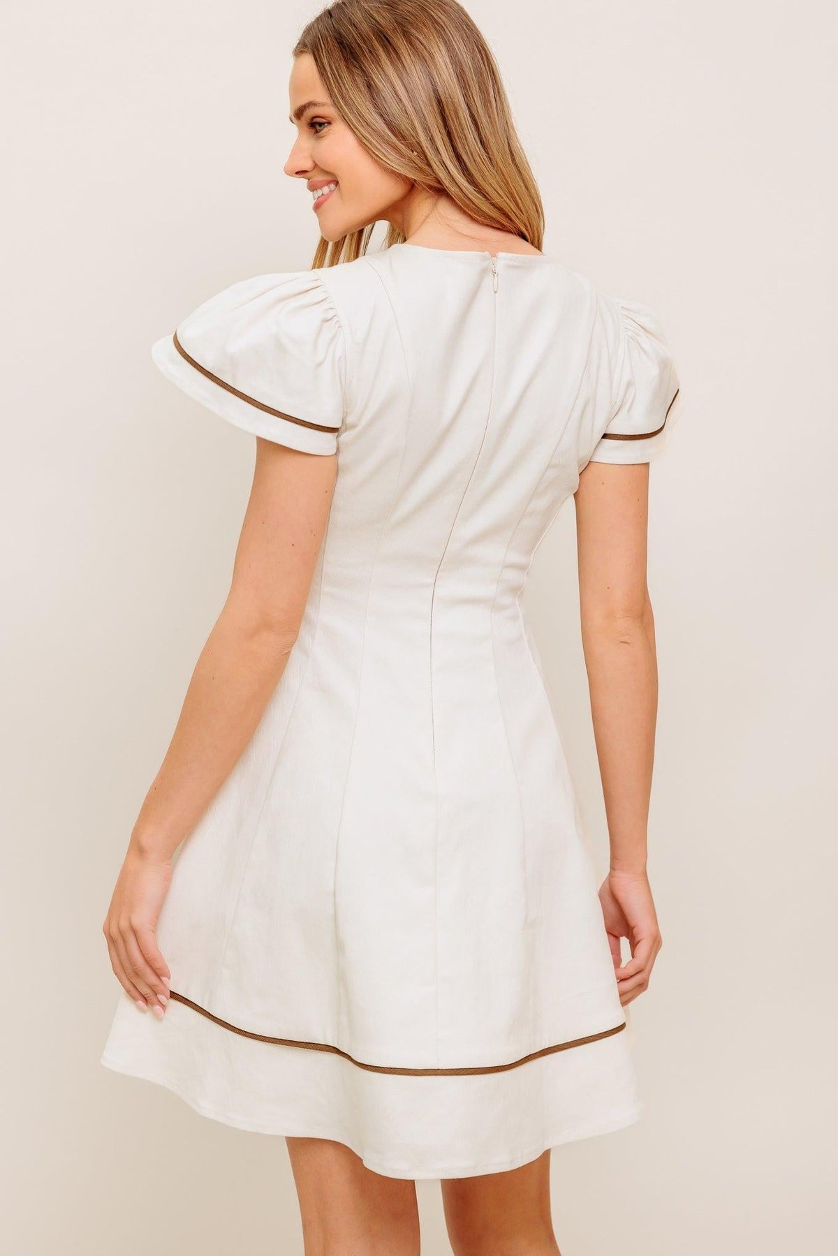 CREAM MILK TEA WOVEN MINI DRESS