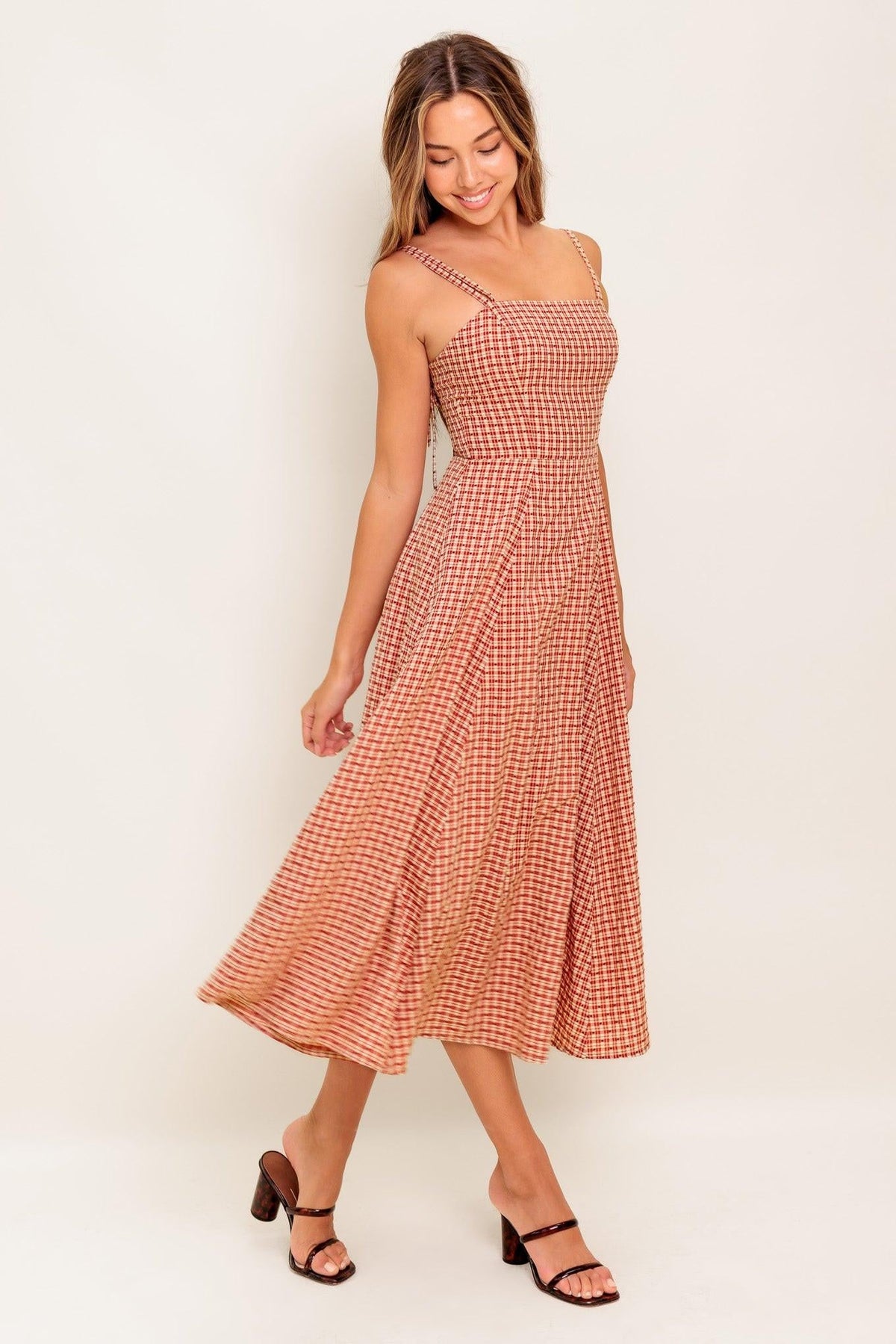 GINGHAM SUMMER WOVEN MIDI DRESS