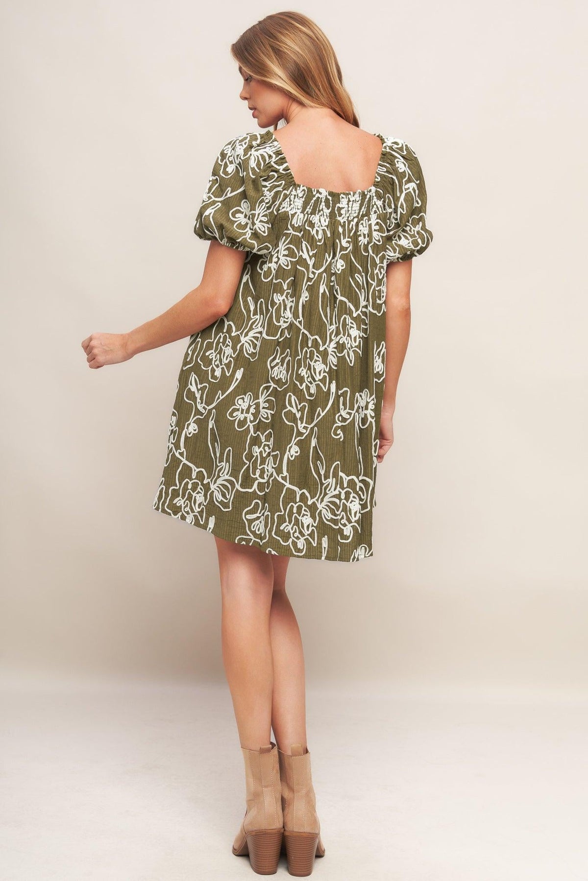 BOTANICAL OUTLINE WOVEN MINI DRESS