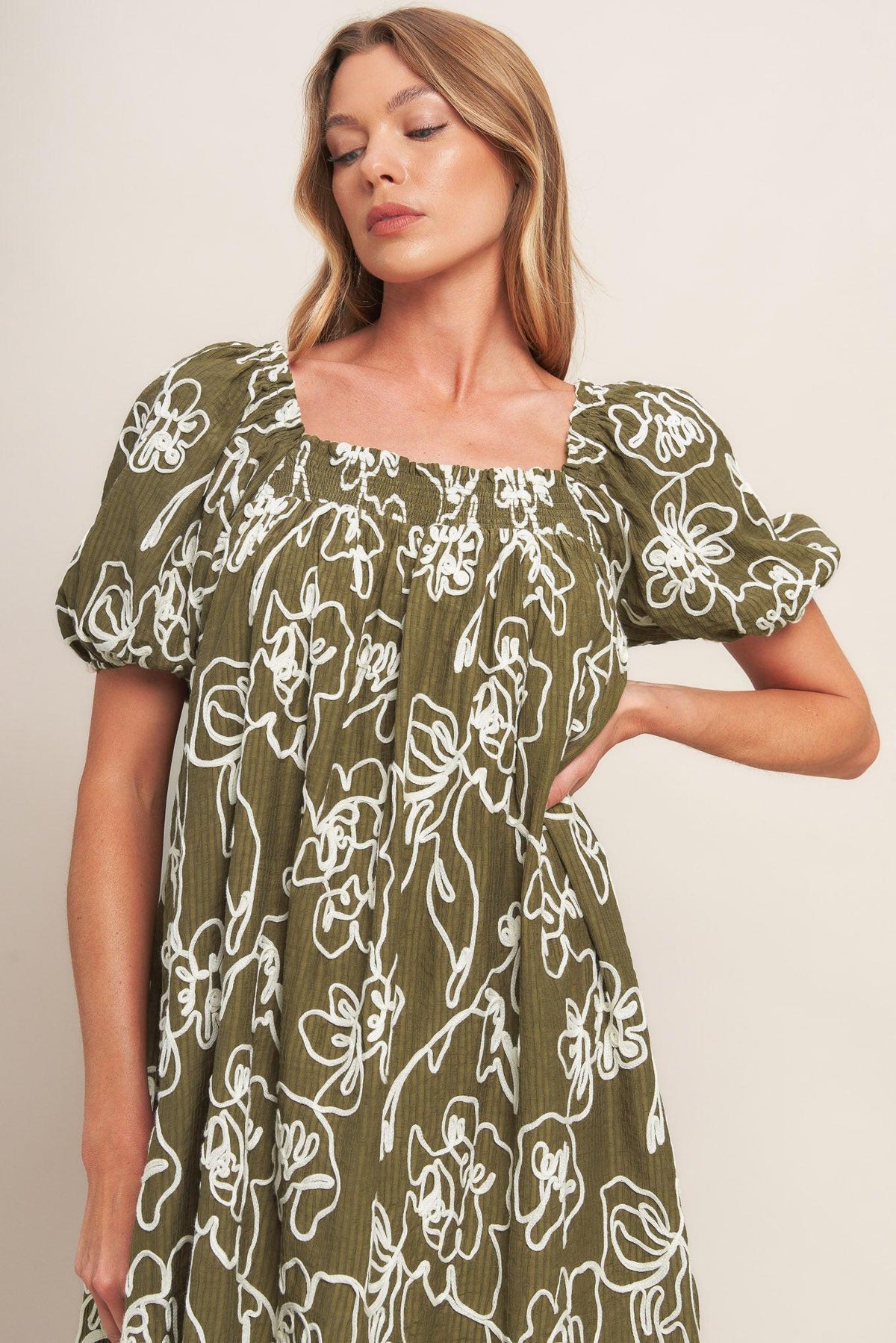 BOTANICAL OUTLINE WOVEN MINI DRESS