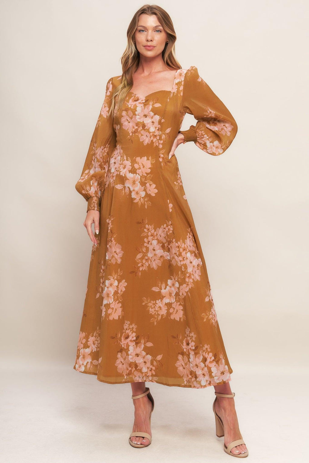GOLDEN BLOSSOM WOVEN ANKLE DRESS