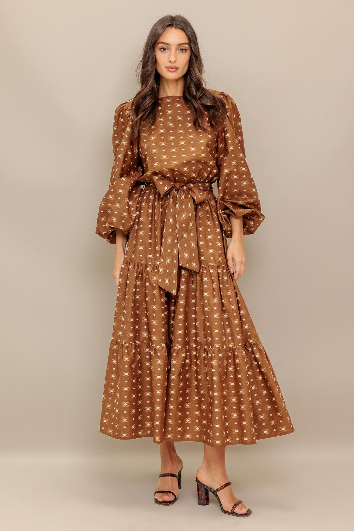 CINNAMON WALTZ WOVEN MIDI DRESS