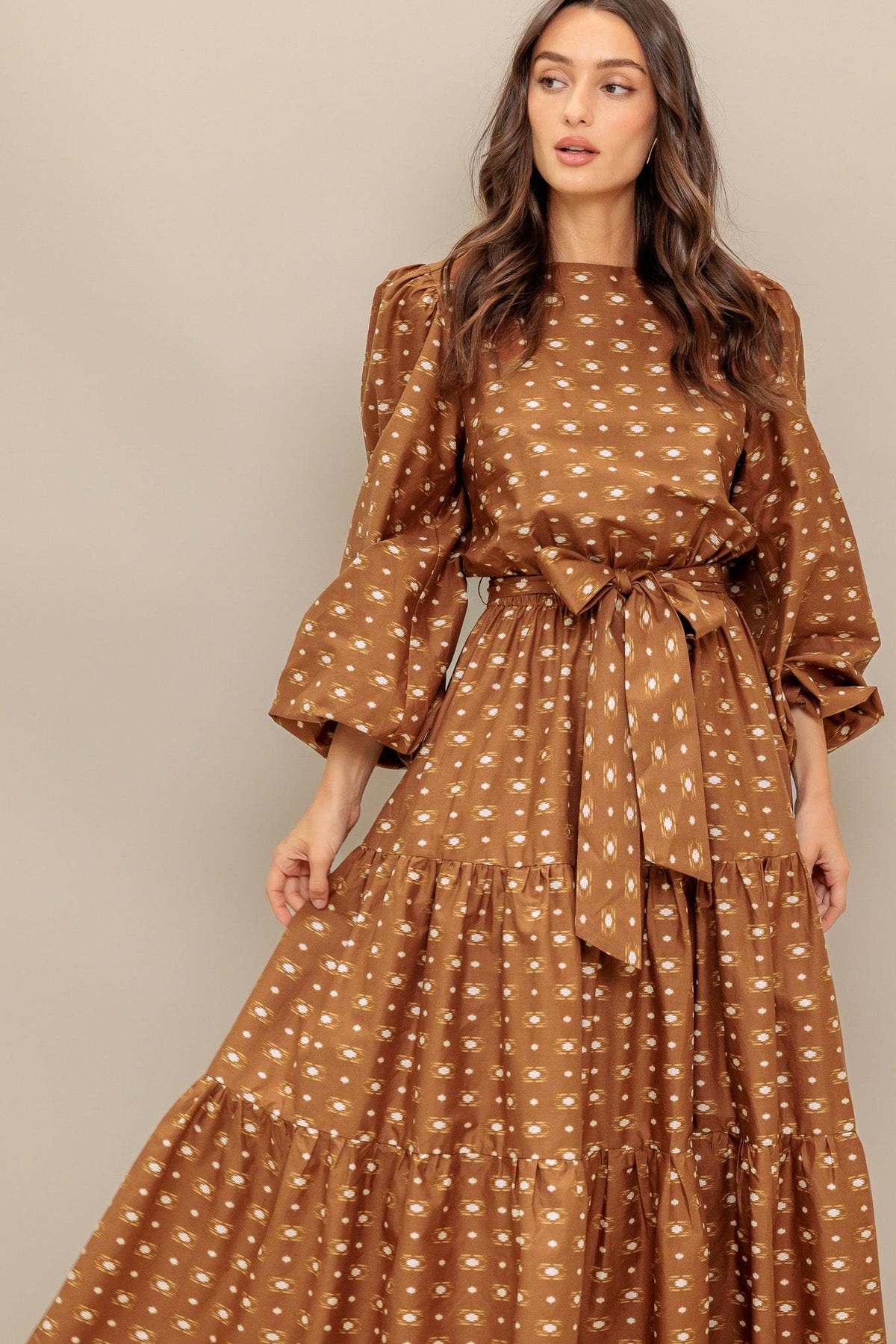 CINNAMON WALTZ WOVEN MIDI DRESS